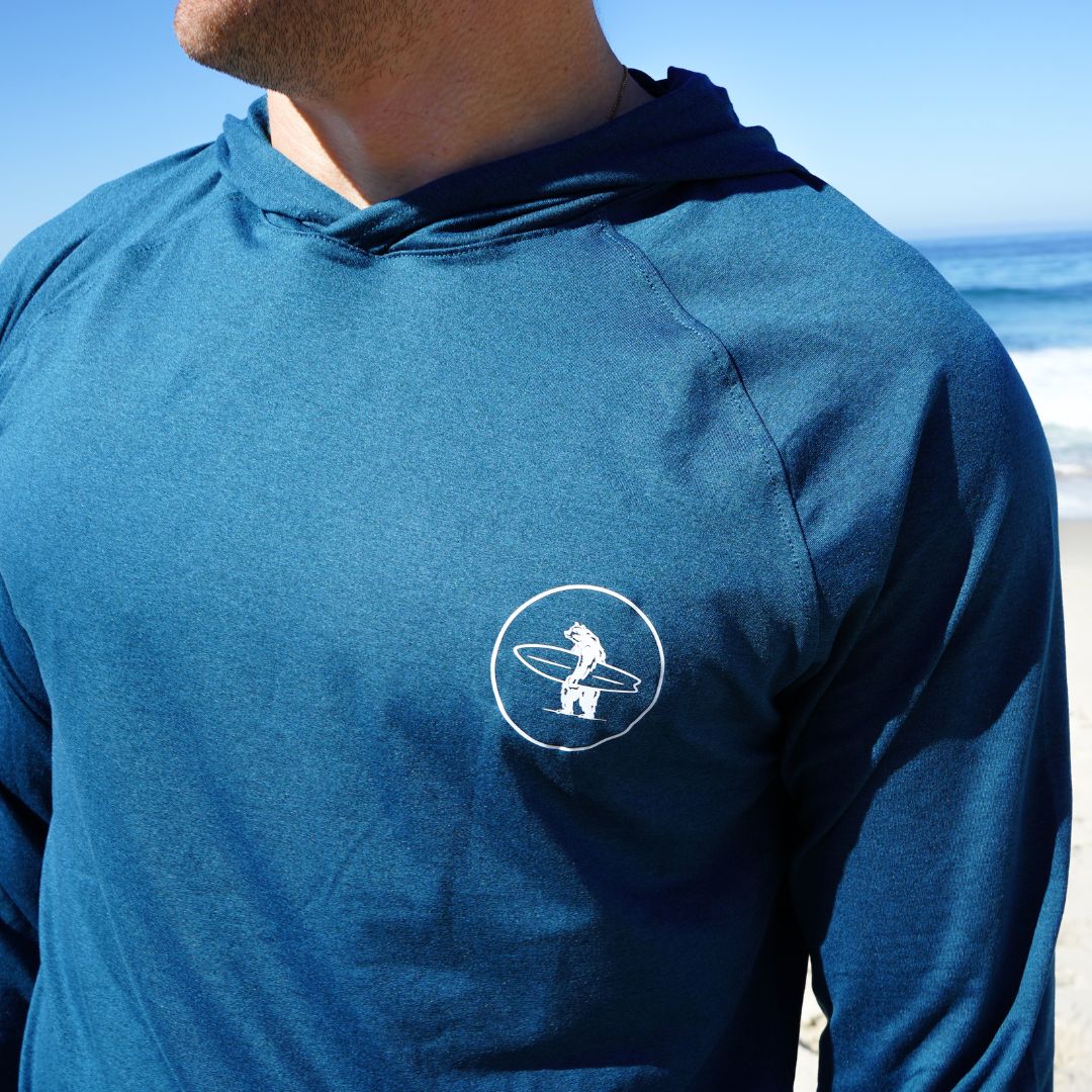 Close up picture of Everyday California Breaker UPF50 Sand Resistant Hoodie in Steel Blue