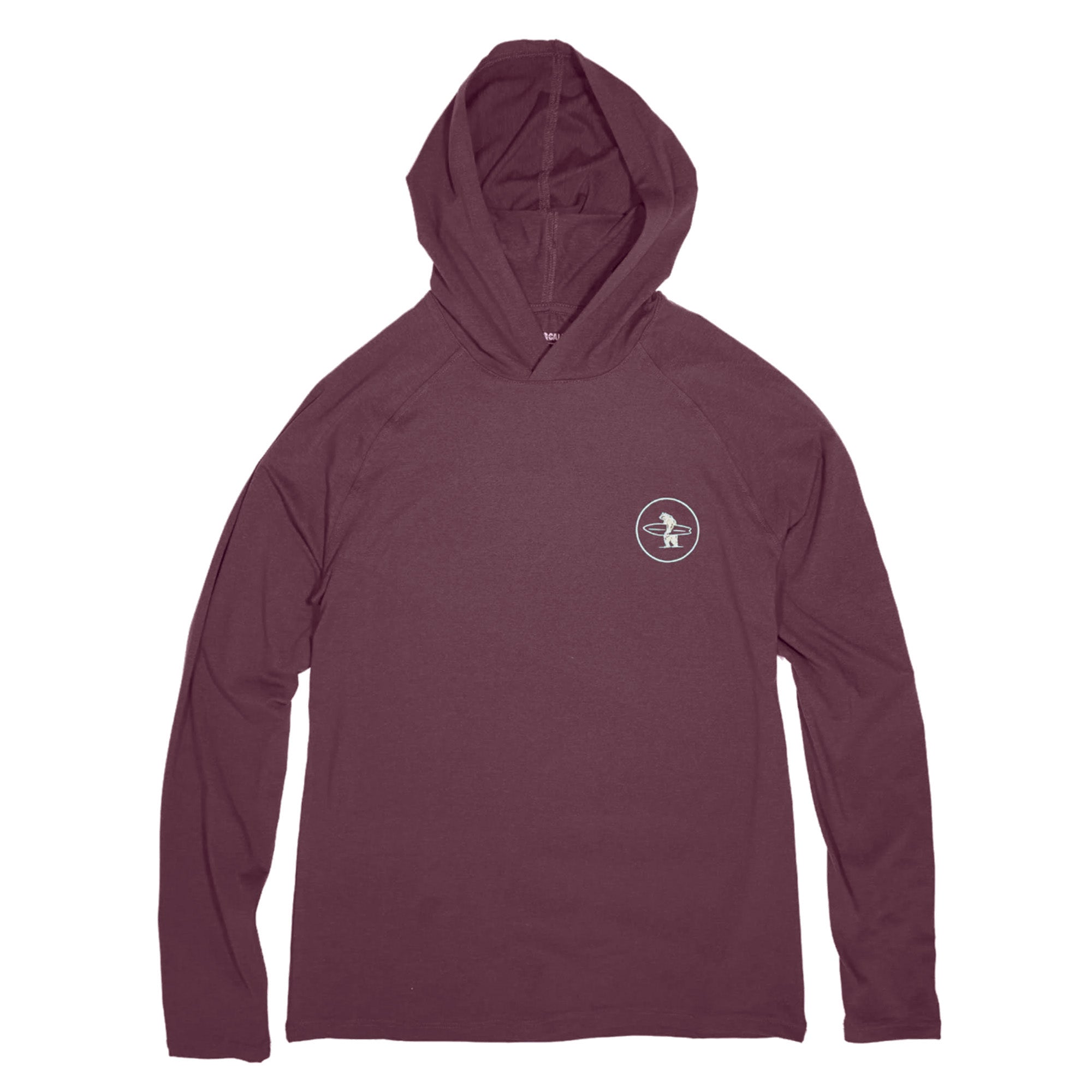 Mauve hoodie with a small logo on the chest against a white background