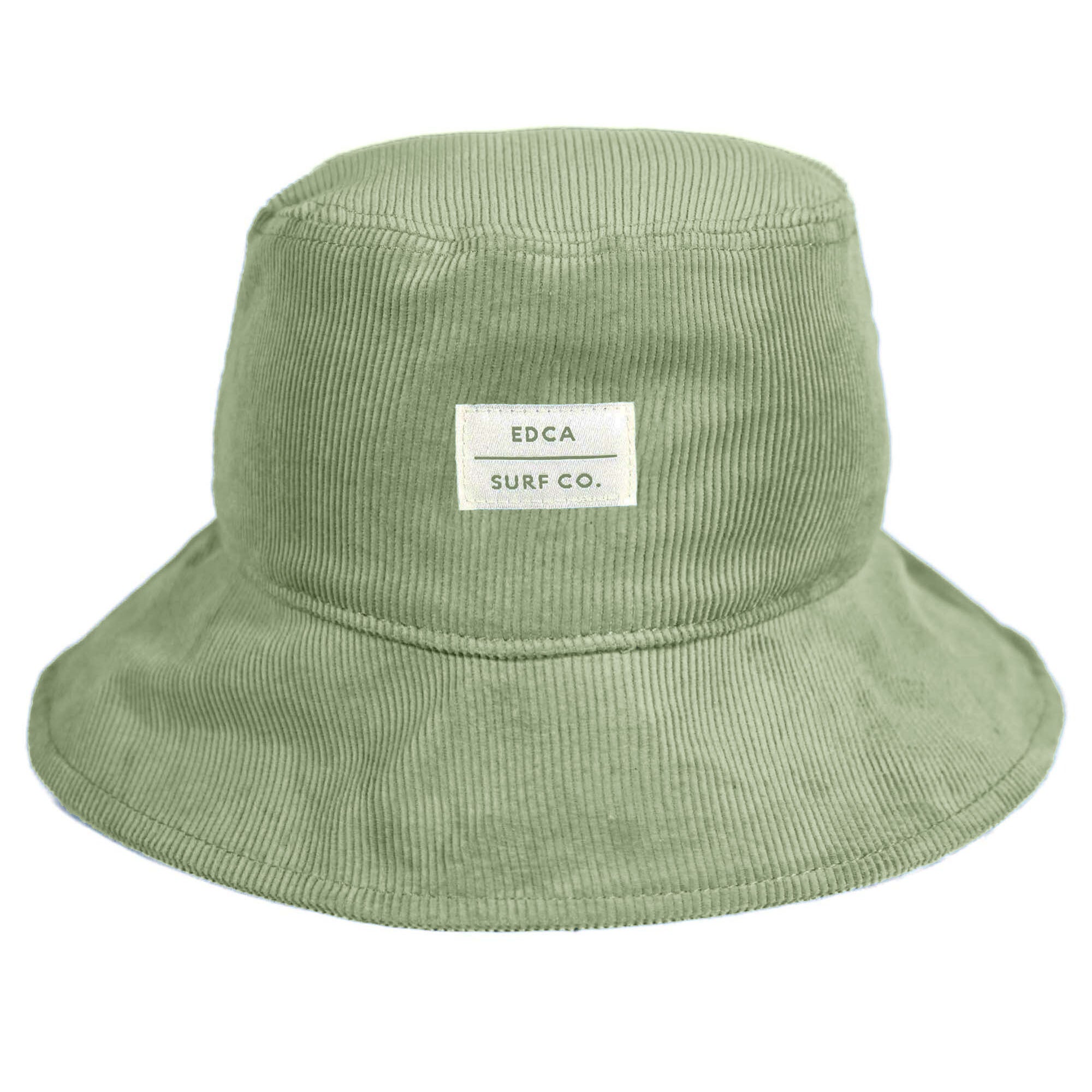 Green bucket hat with a label on a white background