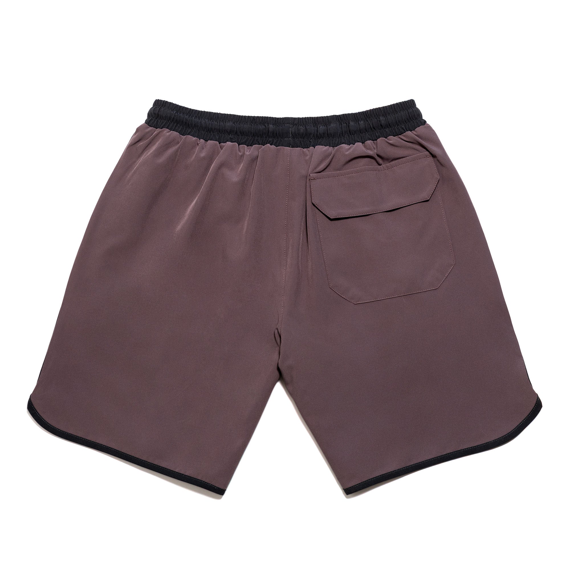 Everyday California brown boardshorts with black trim on a white background