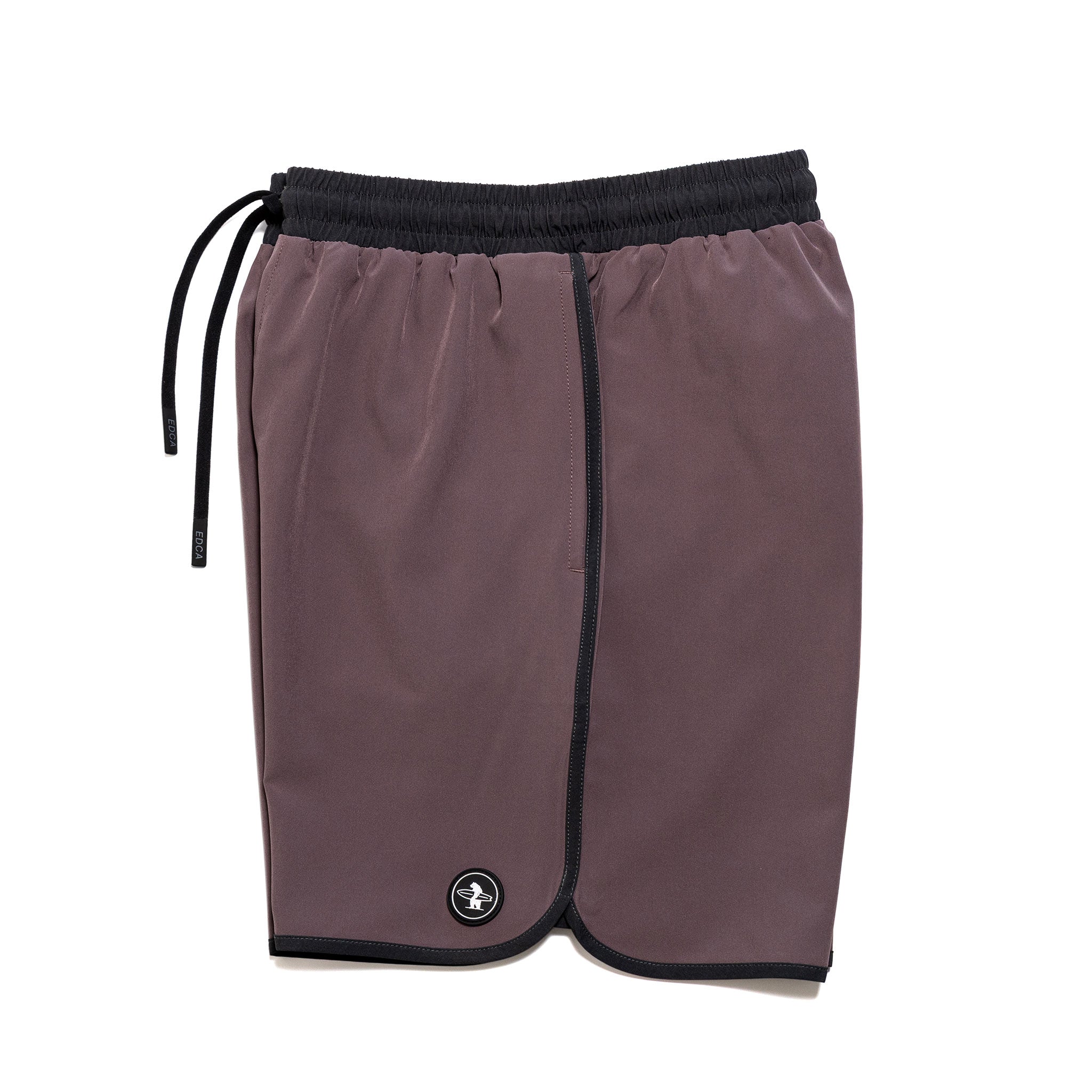 Everyday California brown boardshorts with black trim on a white background