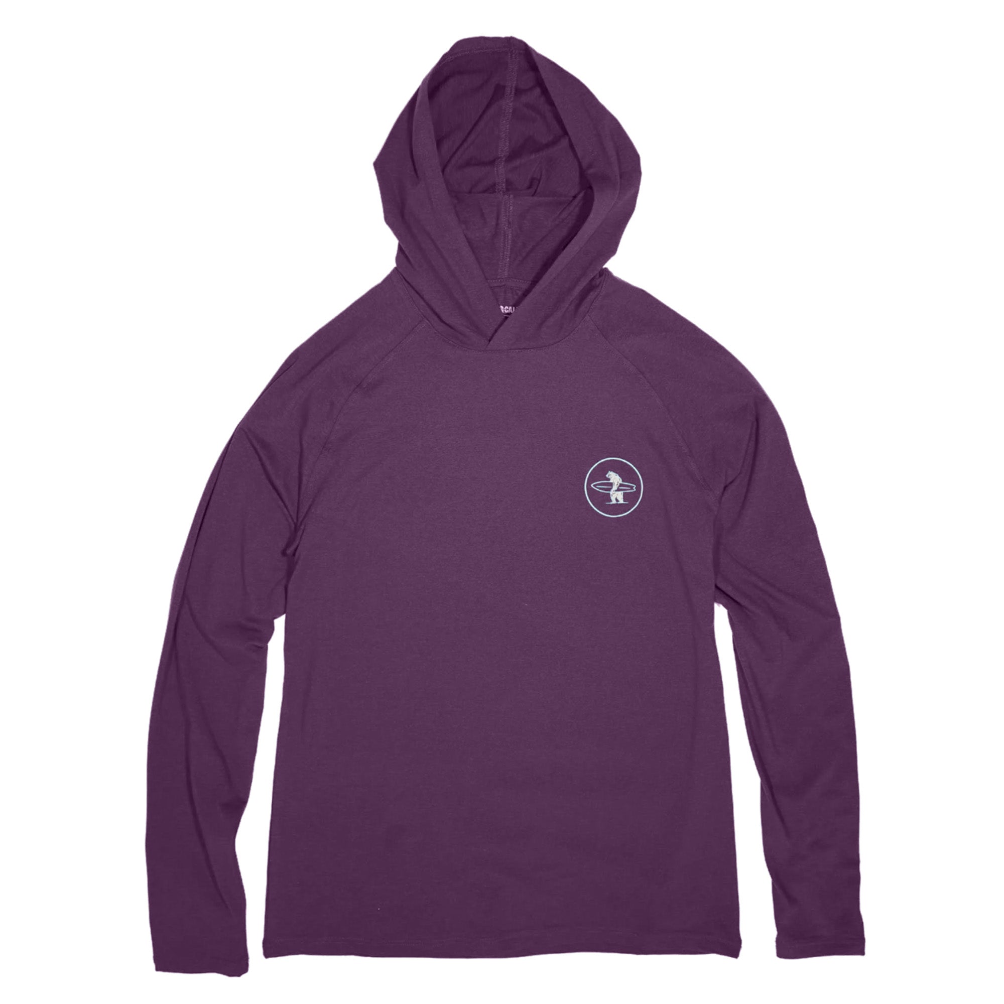 Purple hoodie with a small logo on a white background