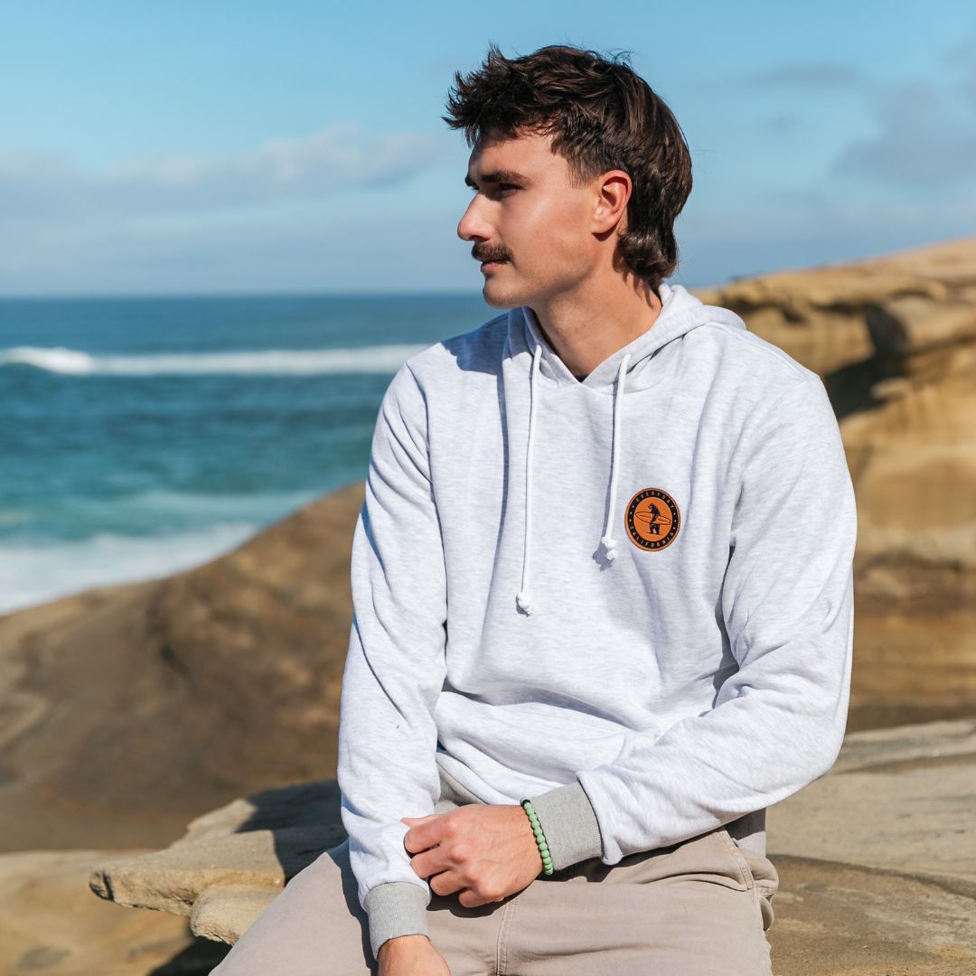 The Challenger Hoodie in Silver from everyday California. It is the soft, not too thick, but still keeps you warm on a breezy Beachy day.