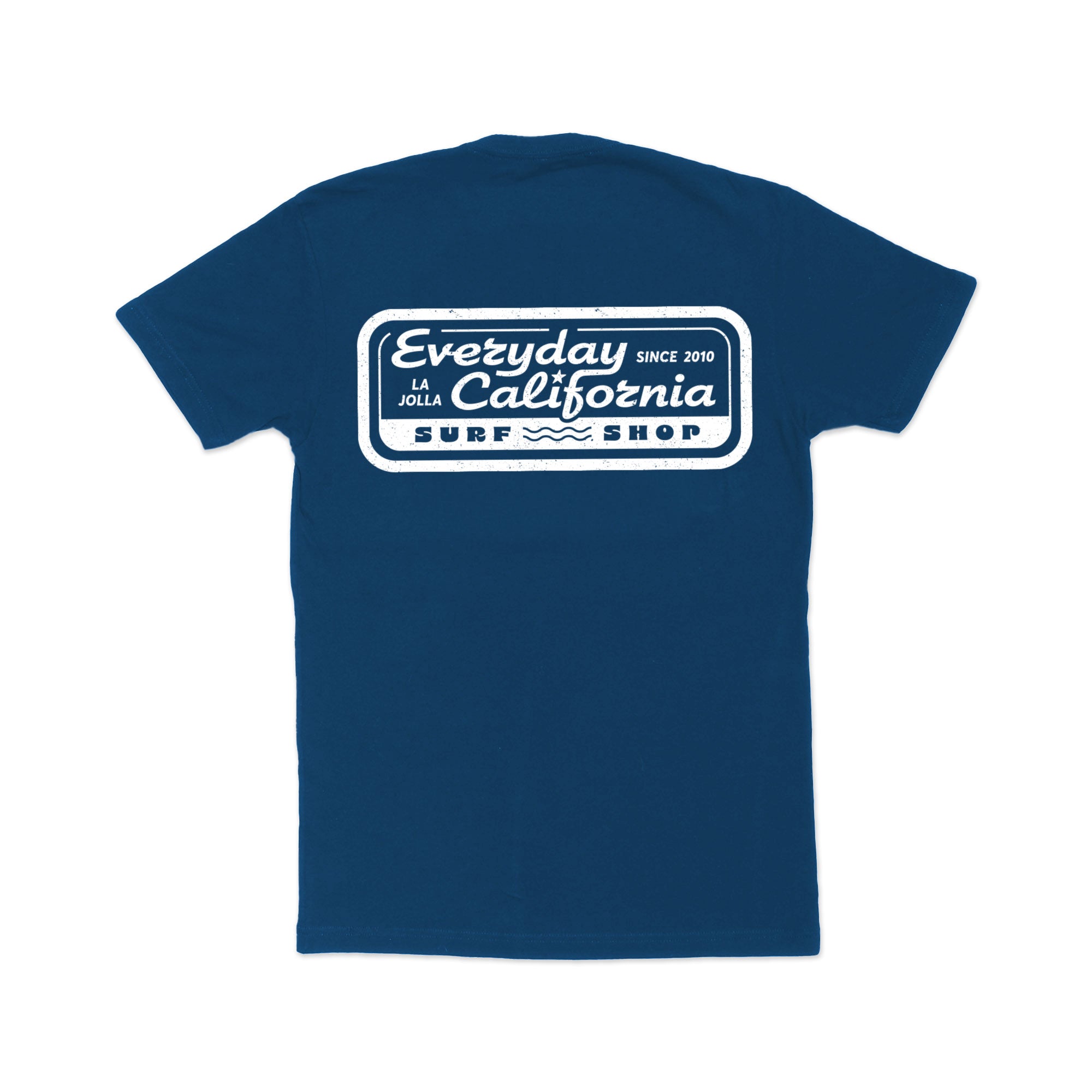 Back view of Blue Everyday California surf shop t-shirt