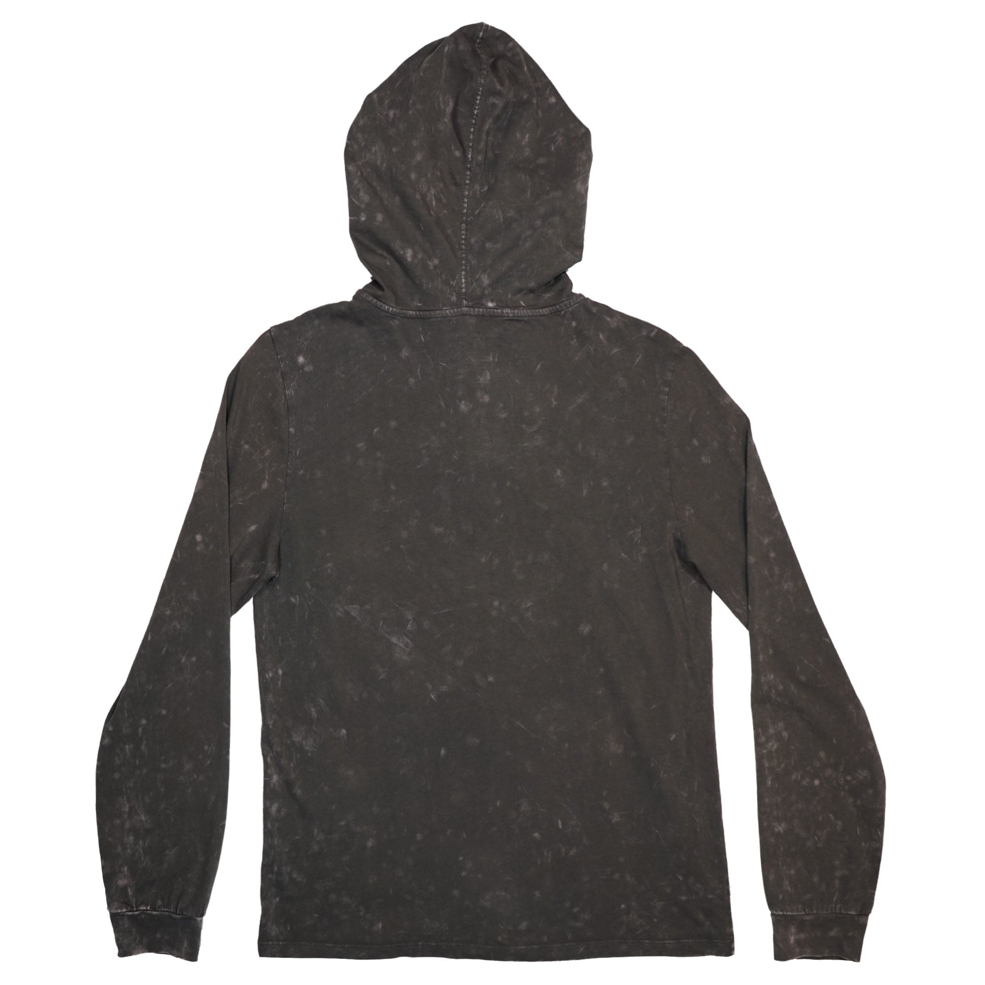Back of a Dark grey henley hoodie.