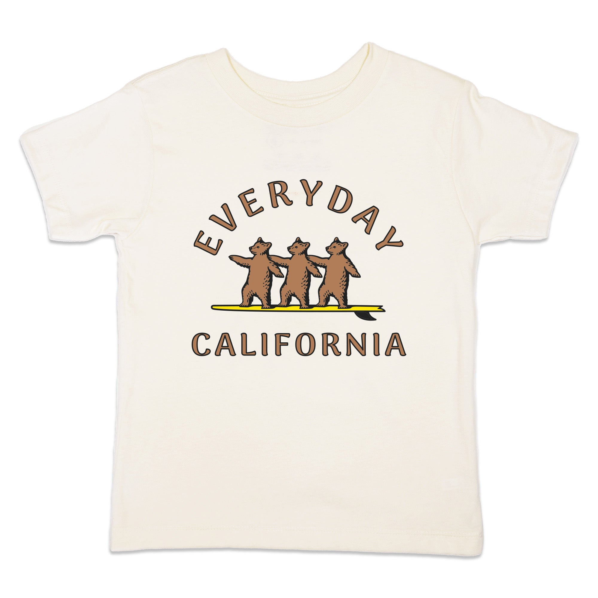 White t-shirt with 'Everyday California' graphic featuring bears on a white background