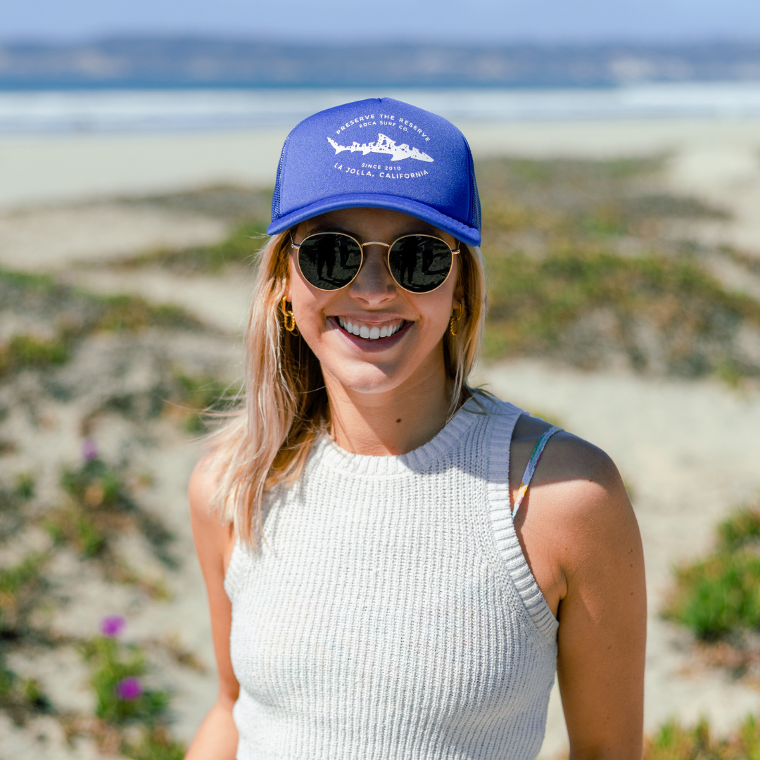 Everyday California Leopard Shark Foam Trucker on Kate at the beach in Coronado