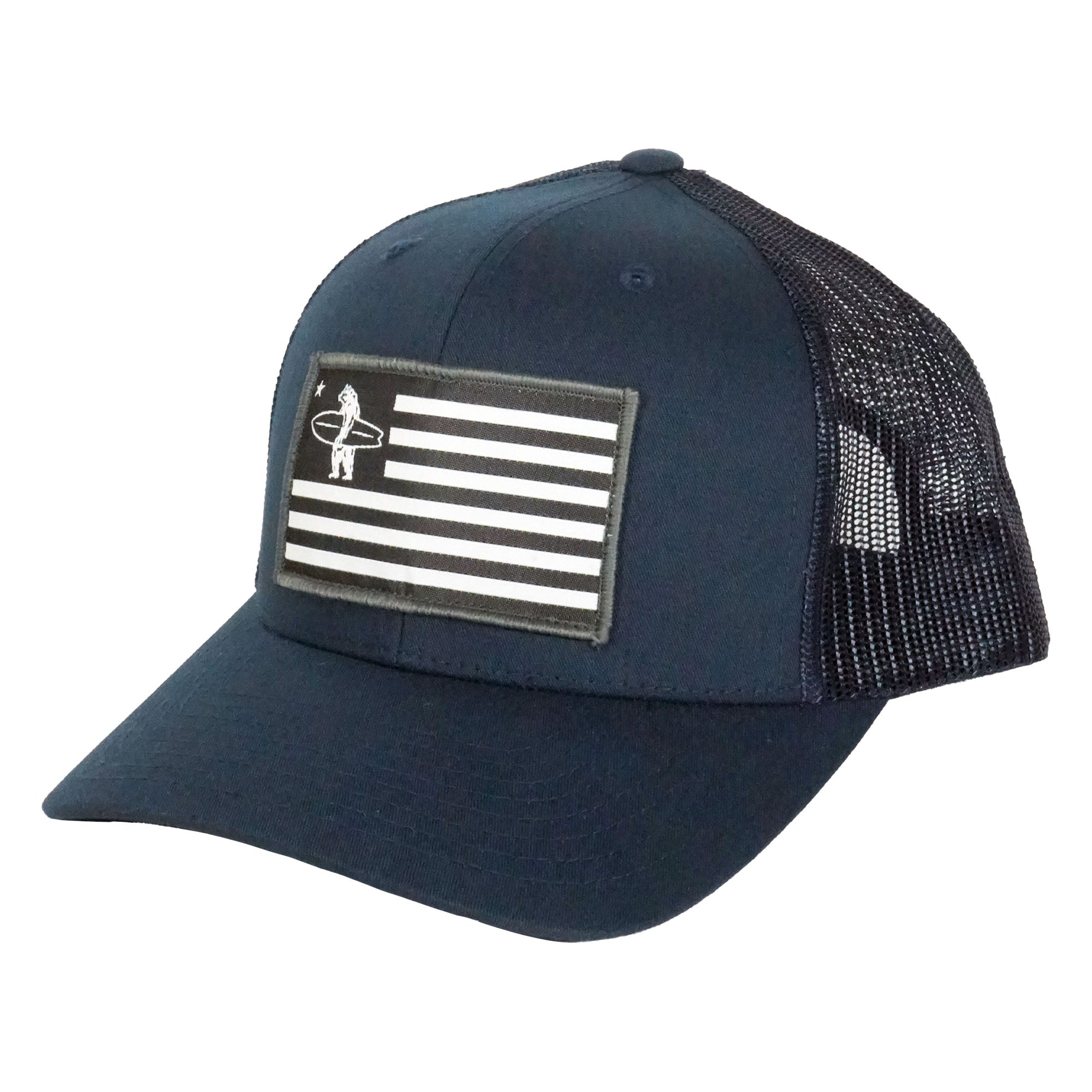 Navy colored hat with American flag patch