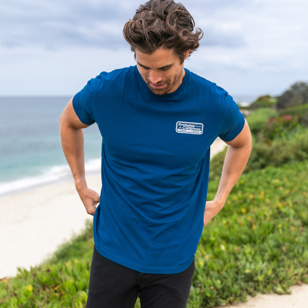 Chasen Nick in Everyday California's Surf Shop tee at Windansea Beach in La Jolla