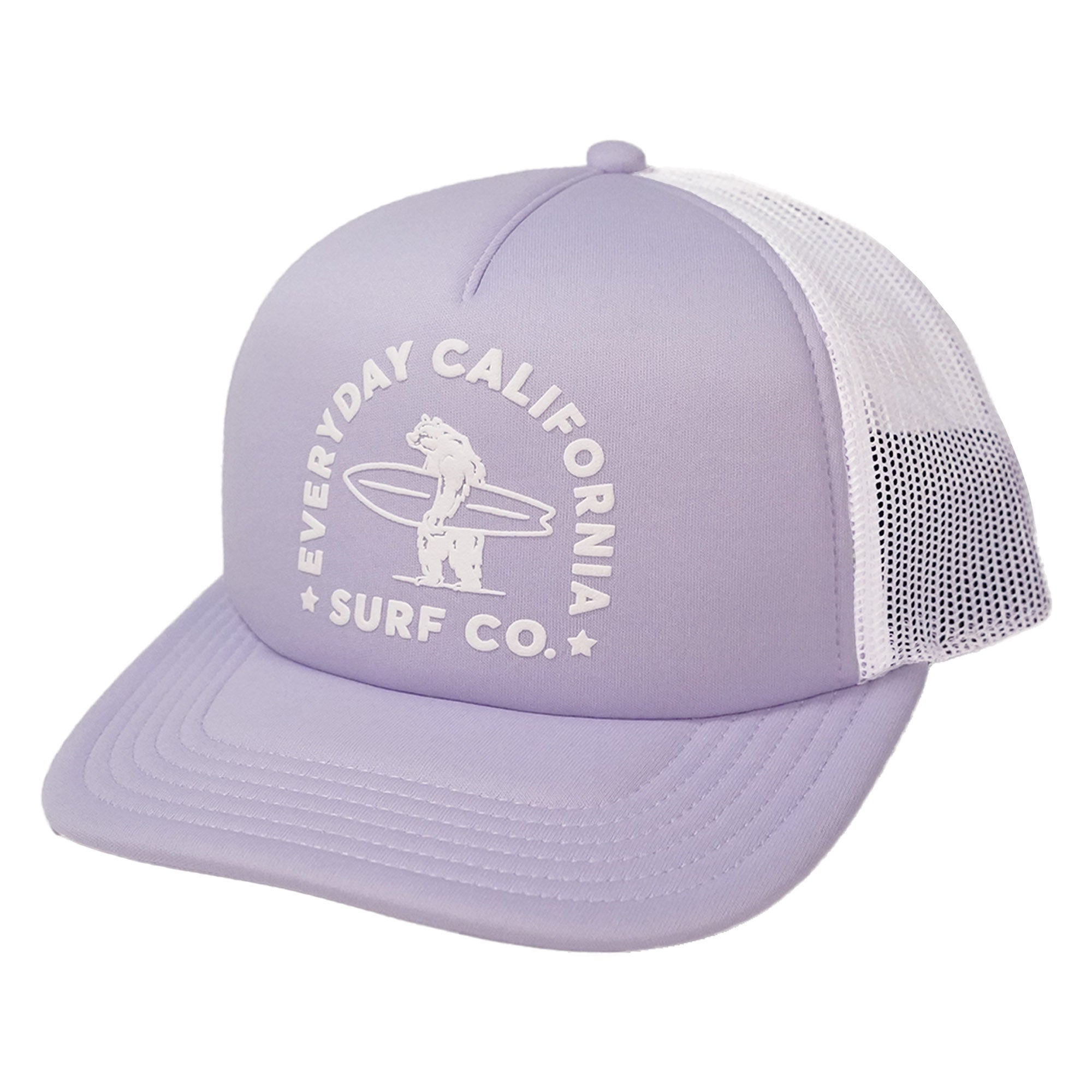 Lavender cap with white mesh back and 'Everyday California Surf Co.' logo on a white background