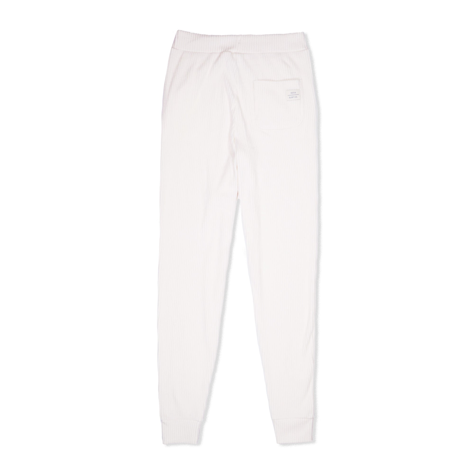 Back of White Everyday California ribbed women's joggers. One pocket on back right side