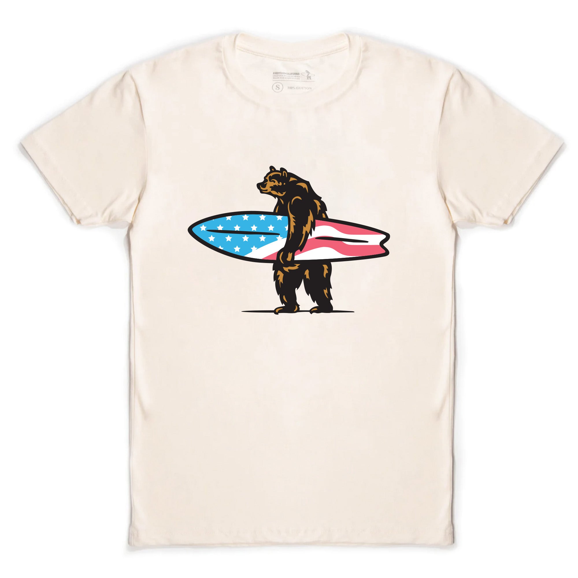 Everyday California Men's Patriotic tee featuring Brutus the bear in red, white, and blue.