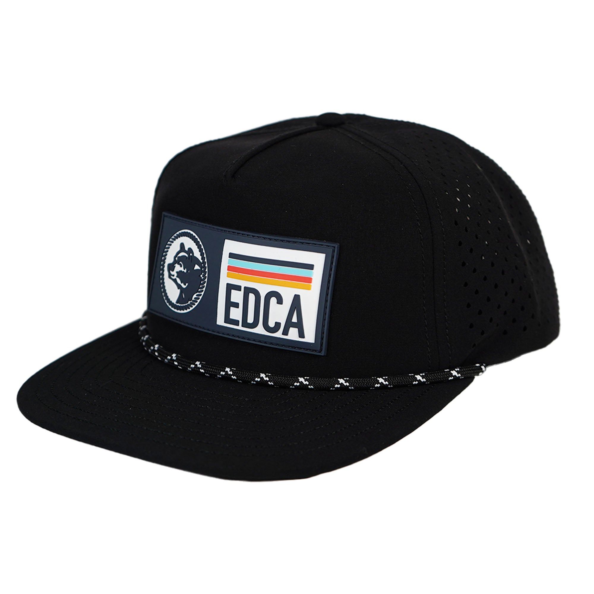 Black cap with a patch featuring 'EDCA' on a white background