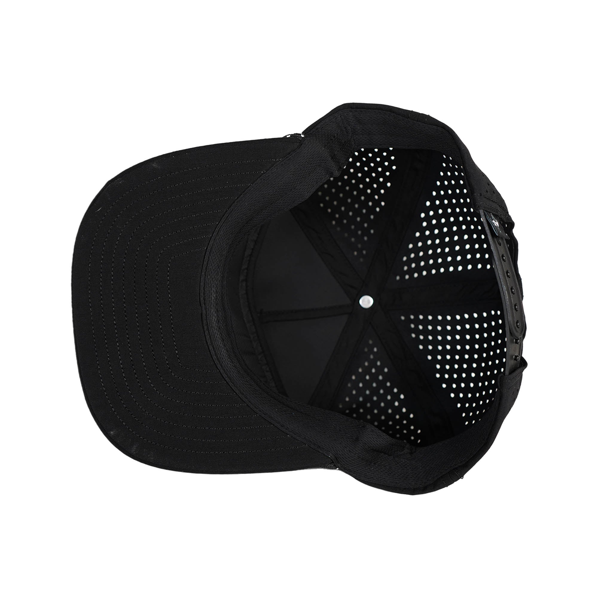 Black baseball cap with mesh back on a white background