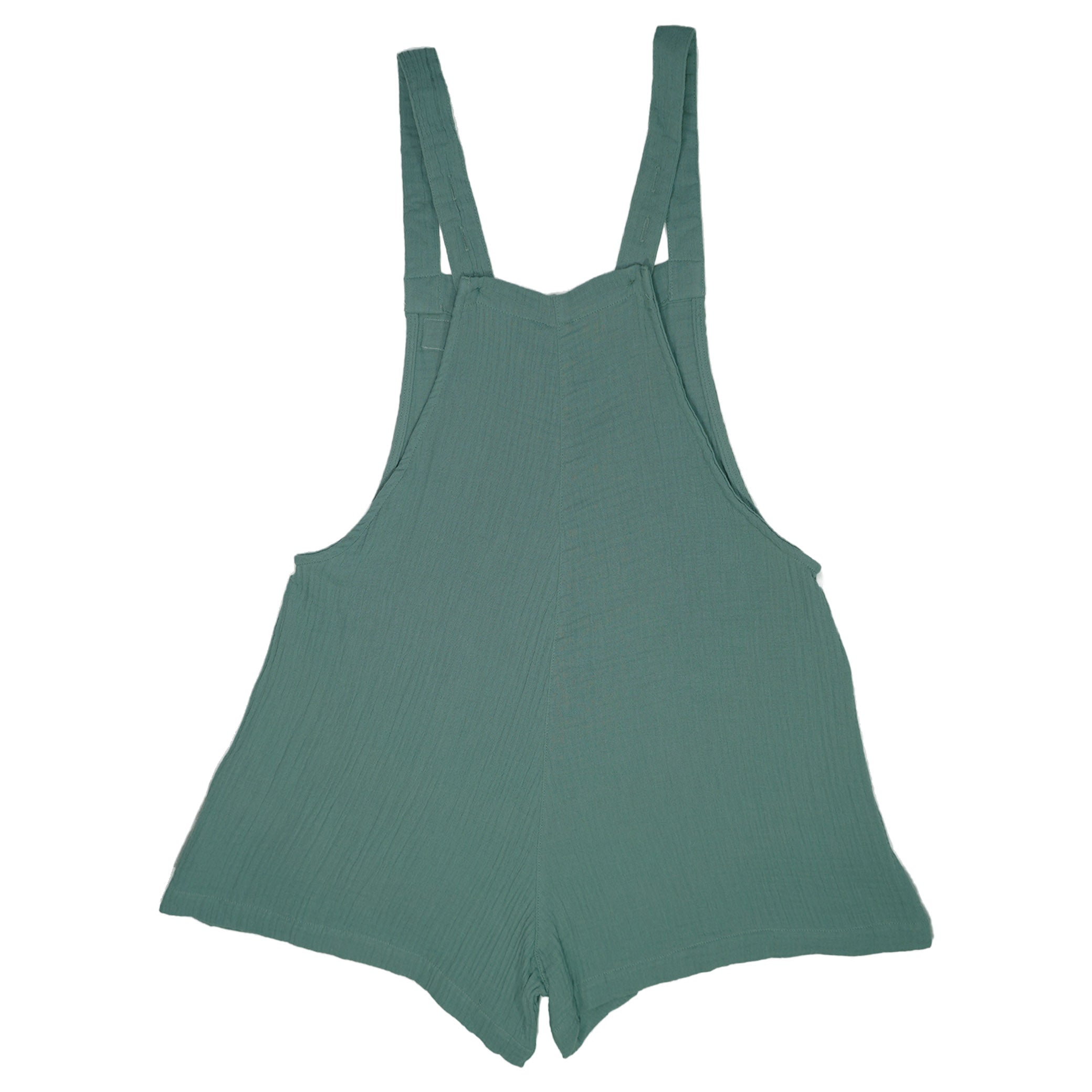 Green romper with straps on a white background