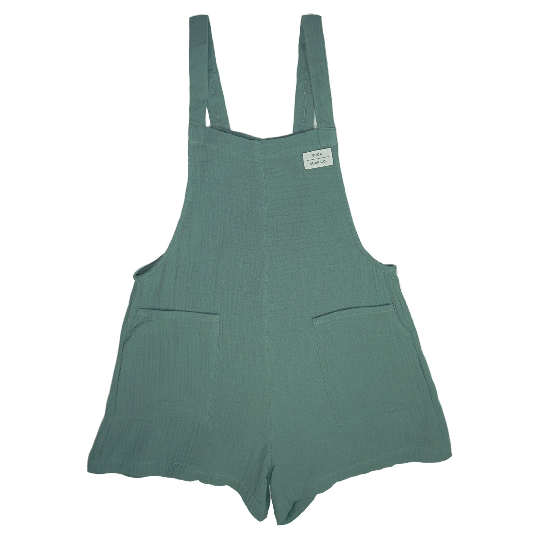 Green overalls with a visible brand label on a white background