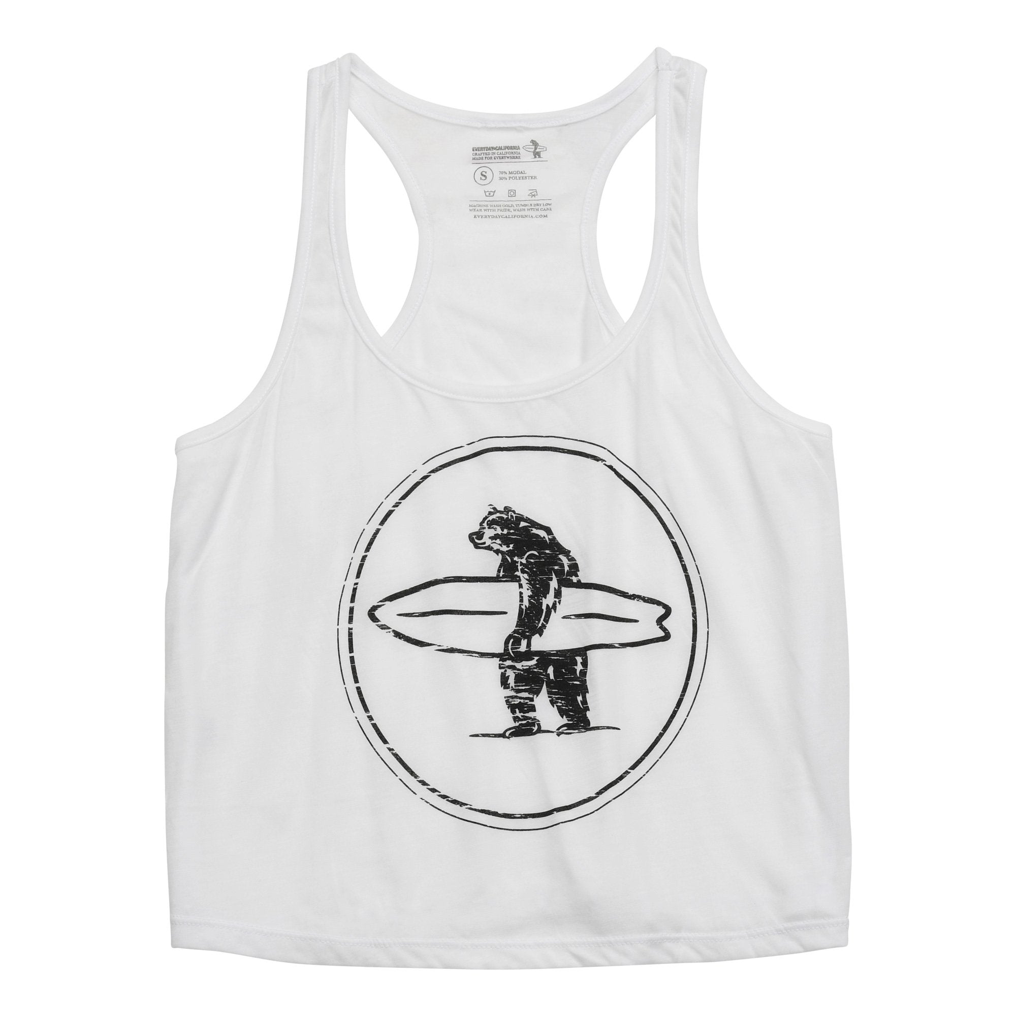 Image of a white tank top showcasing the Brutus logo