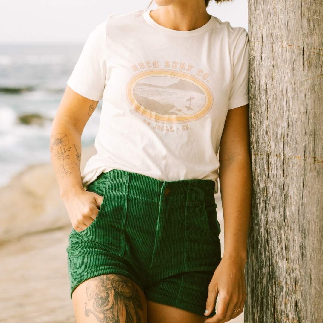 Everyday California Boulevard Tee - cream colored women’s tee with La Jolla beach print