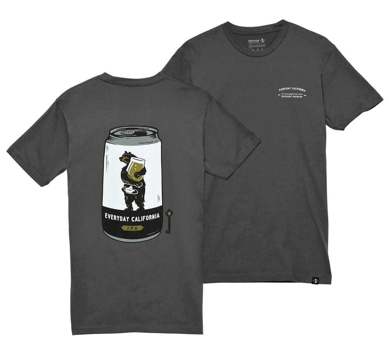 Everyday California Brewmaster Tee - grey tee with back graphic featuring Brutus the Bear logo holding a beer