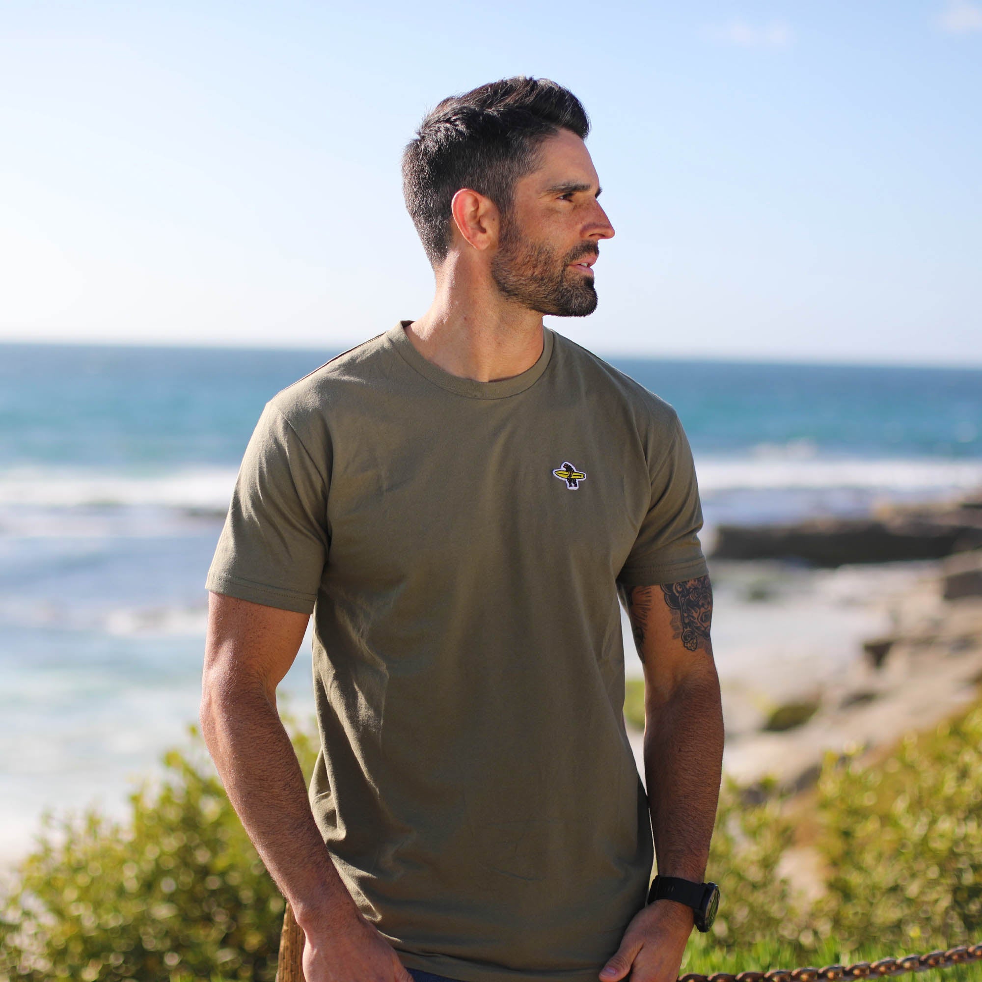 Everyday California Barbara Tee in Olive on man