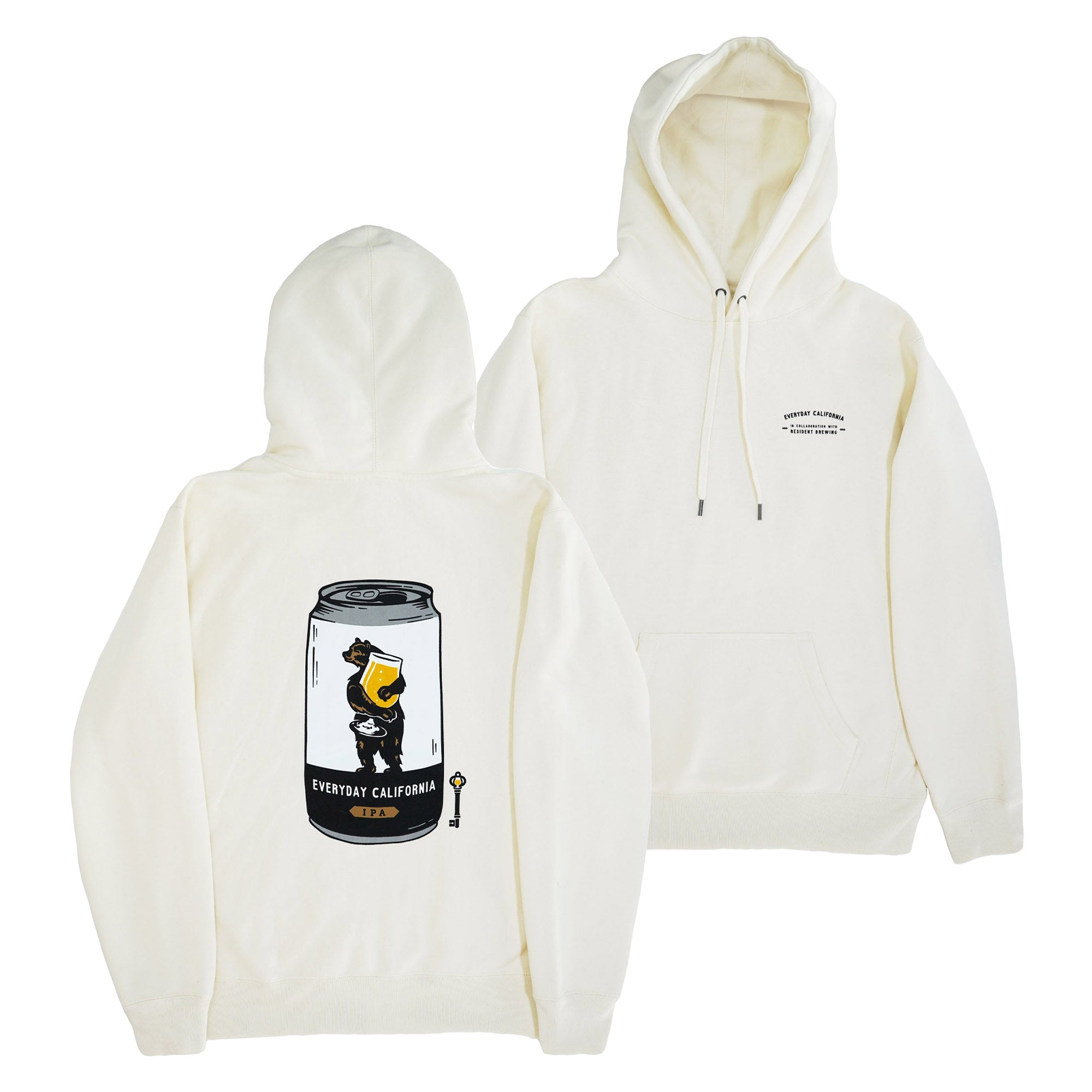 Everyday California Brewmaster Hoodie - thick cream hoodie with Brutus the Bear logo holding a beer