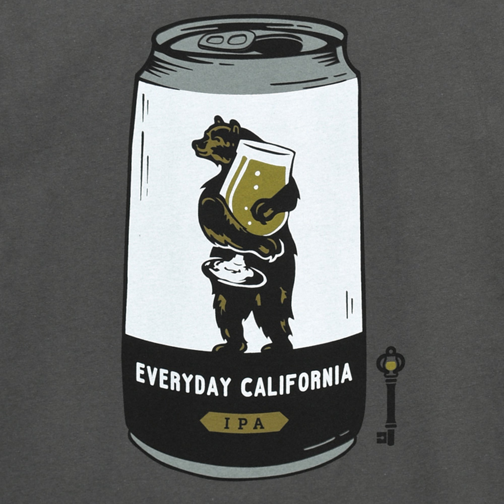 Everyday California Brewmaster Tee - grey tee with back graphic featuring Brutus the Bear logo holding a beer