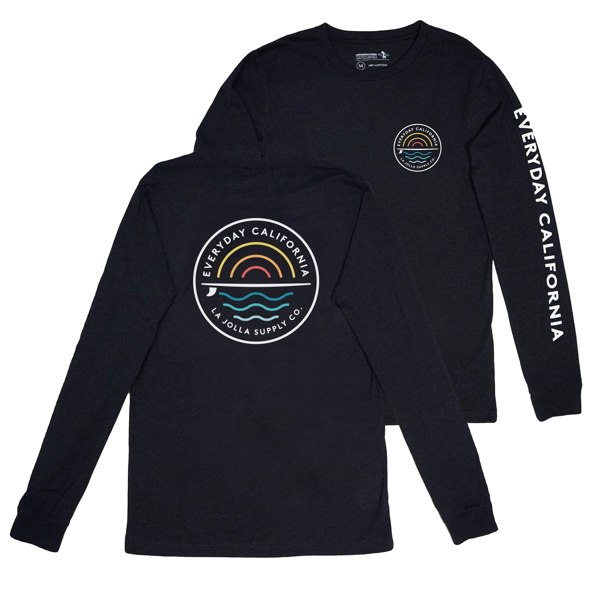 Our best selling Cabrillo tee, but made for colder weather. Pretend that summer never has to end with this relaxed tee. Sun, surf and sea graphic on the front and back.