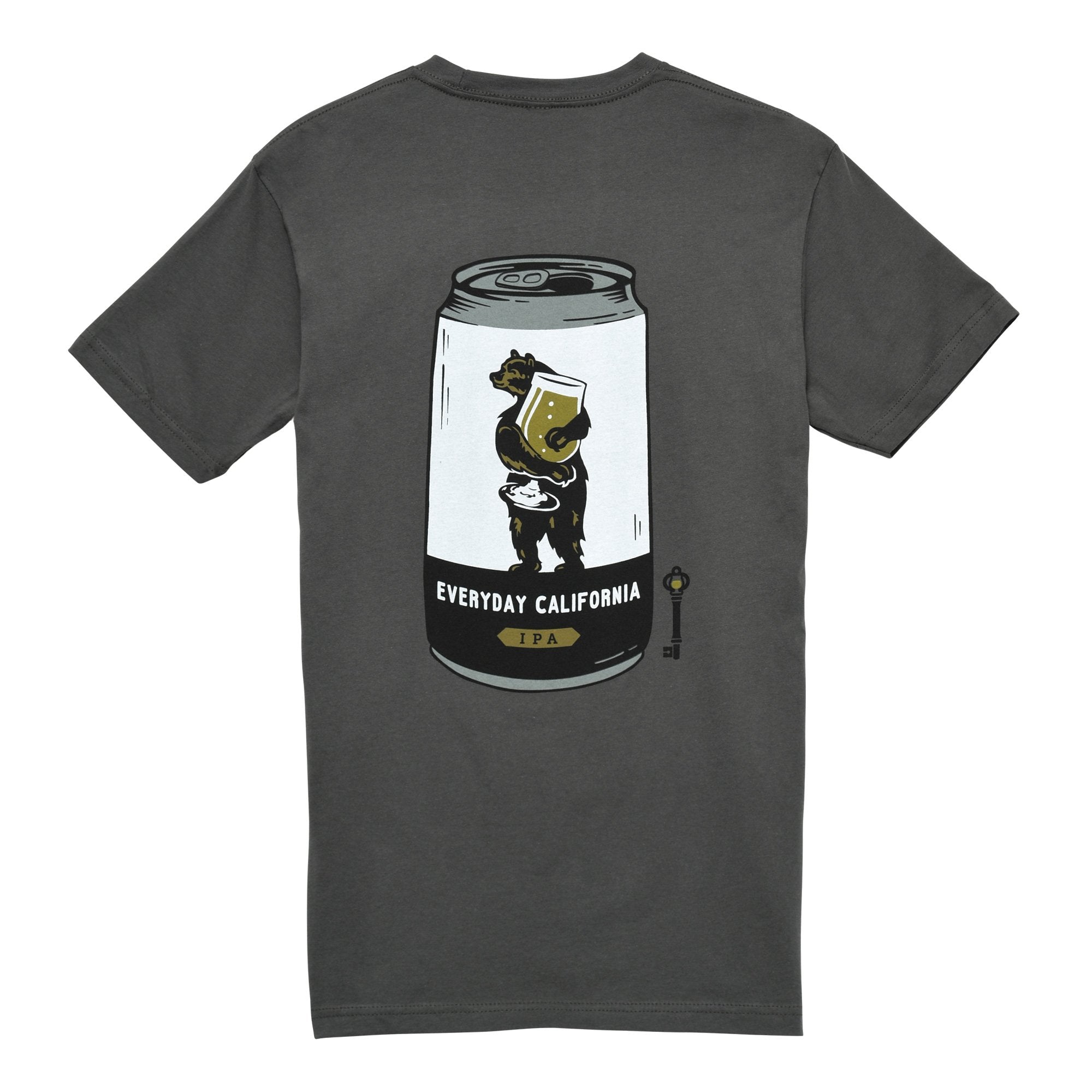 Everyday California Brewmaster Tee - grey tee with back graphic featuring Brutus the Bear logo holding a beer