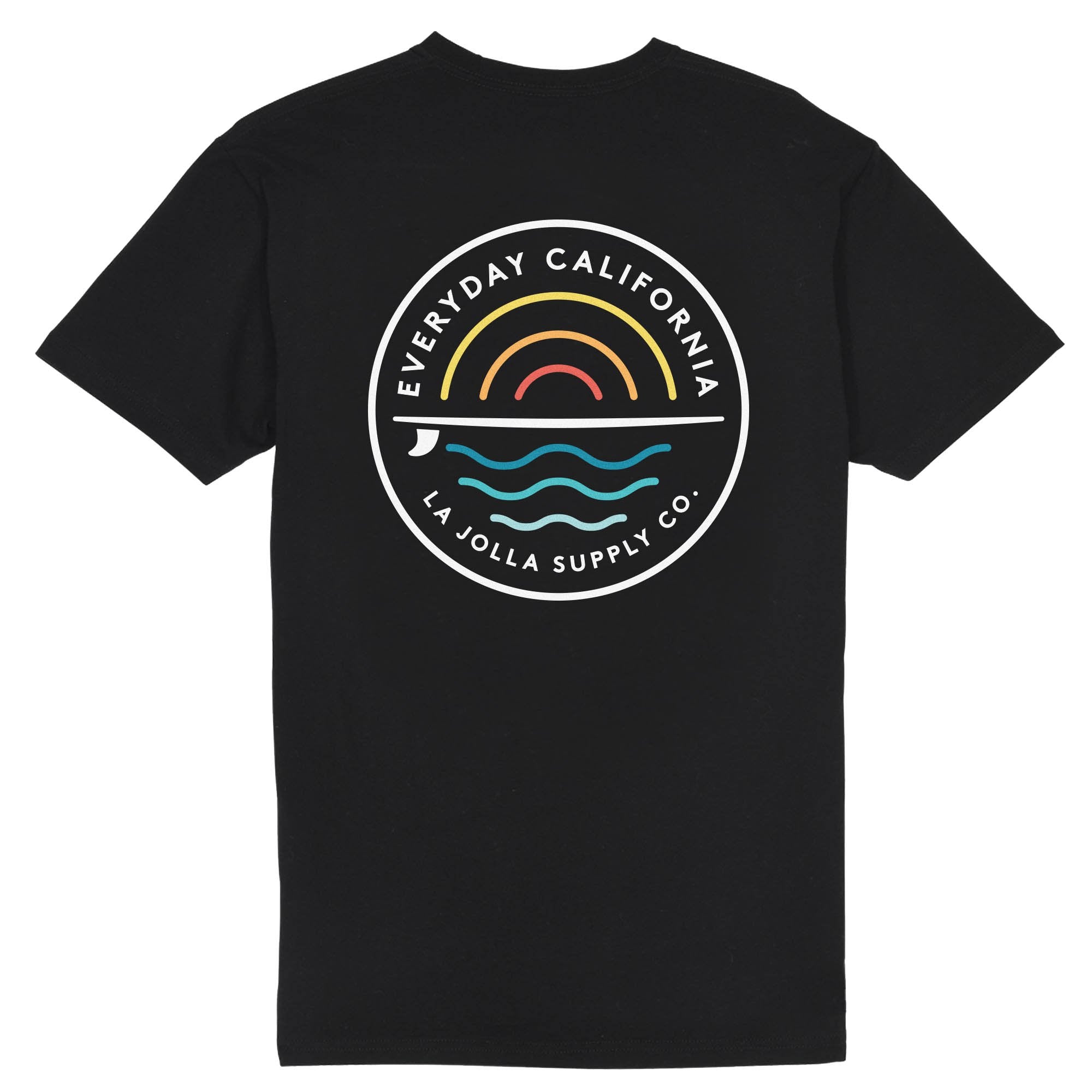 Everyday California’s best selling Cabrillo tee. Pretend that summer never has to end with this relaxed fit tee. Sun, surf and sea graphic on the front and back.  