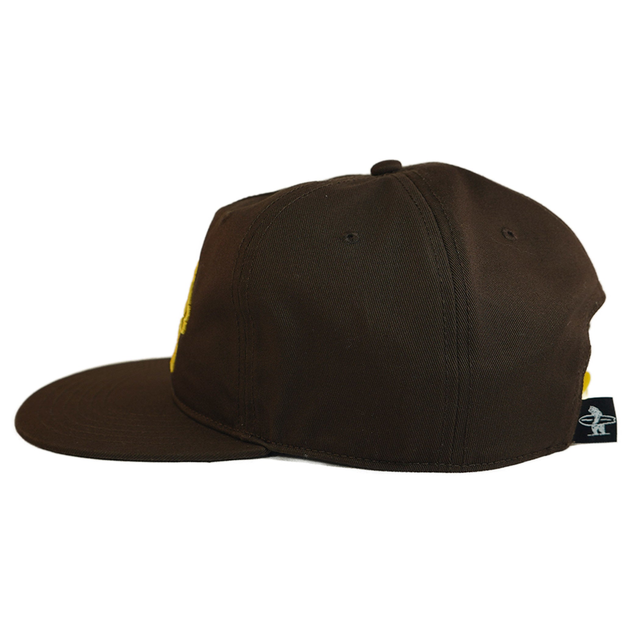 Brown cap with a brand logo on a white background