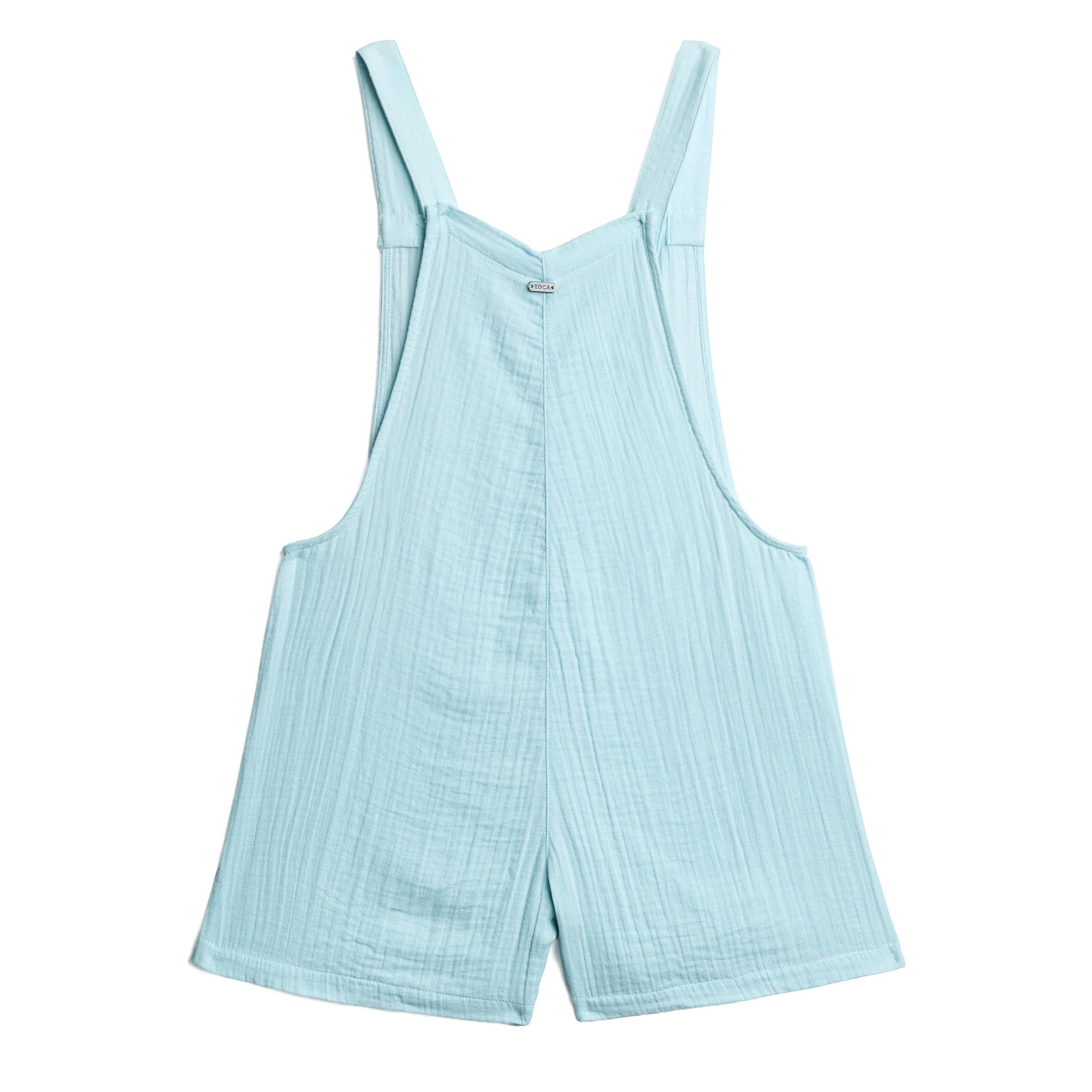 Light blue ribbed romper on a white background