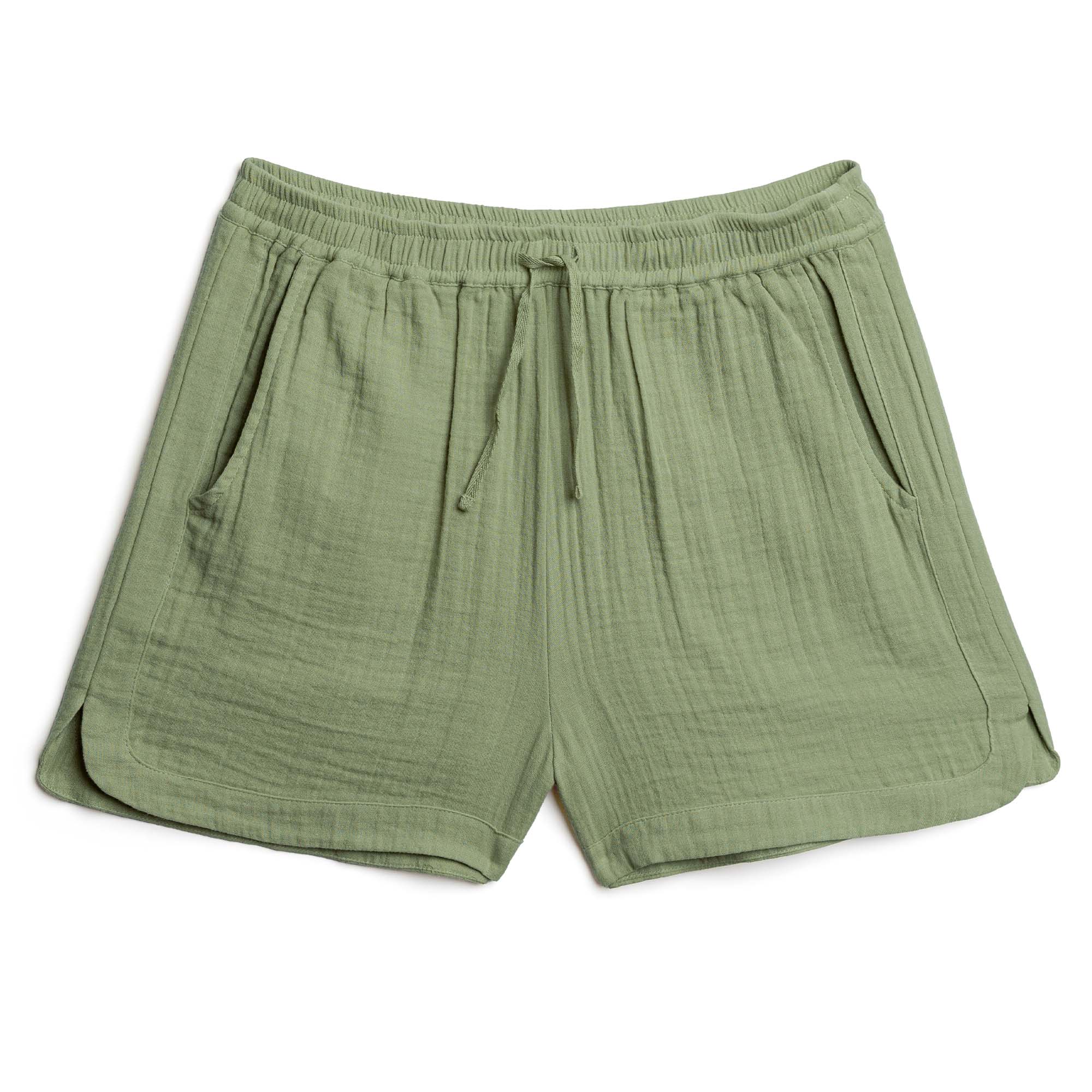 Green gauze shorts on a white background