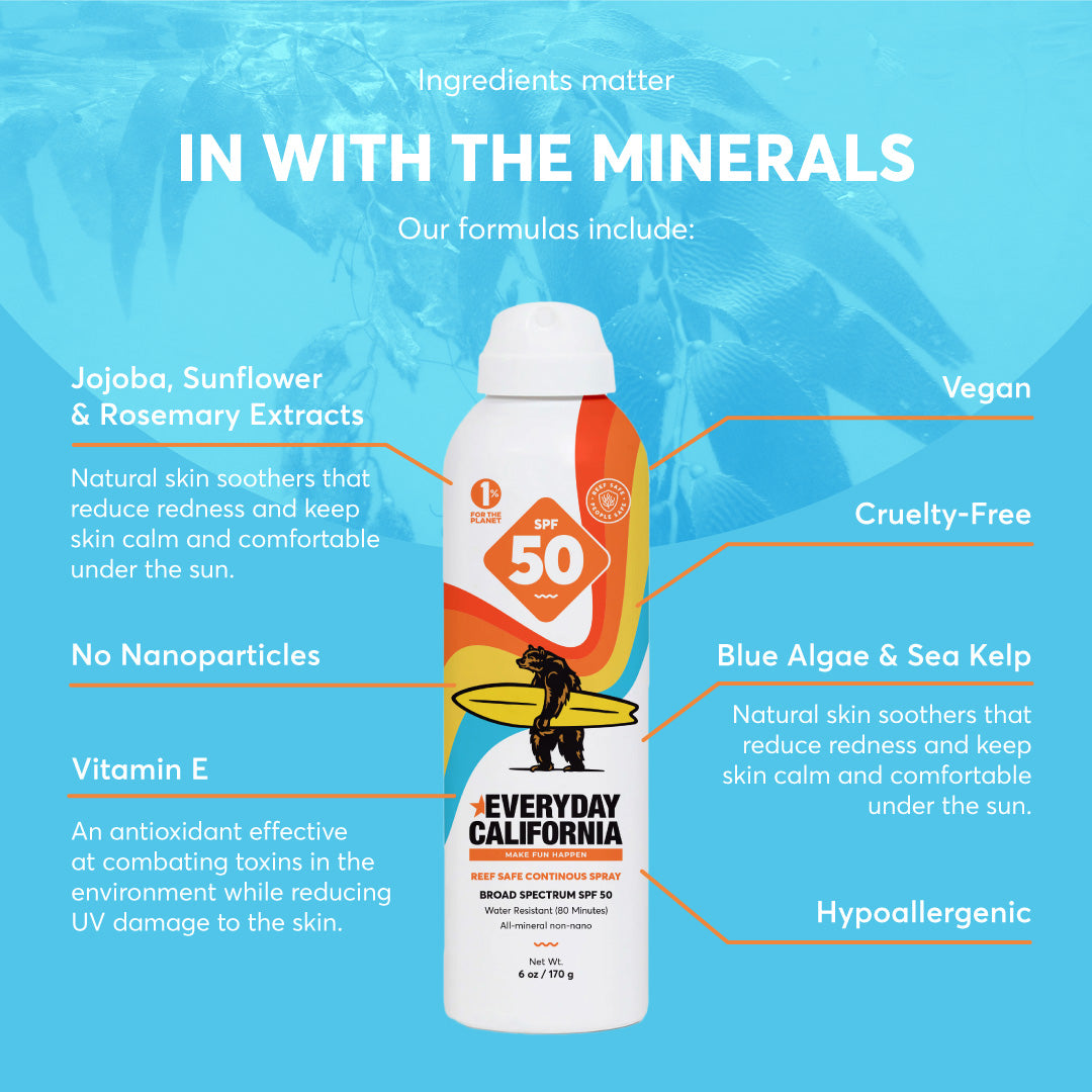 Everyday California SPF 50 Reef Safe Mineral Spray Sport Sunscreen - Water Resistant Zinc Sunblock Free of Oxybenzone Octocrylene & Octinoxate - C