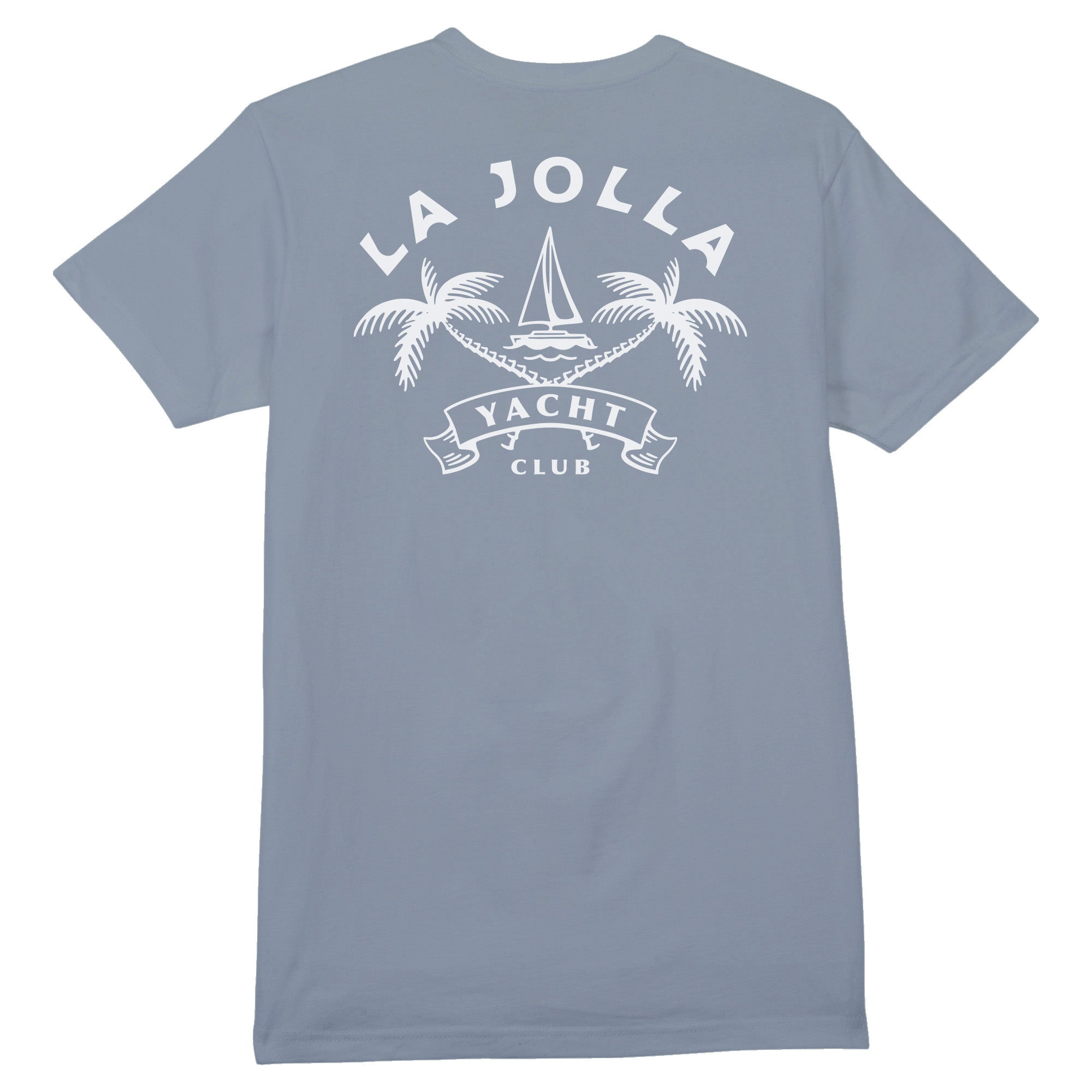 Light blue t-shirt with 'La Jolla Yacht Club' logo on the back against a white background