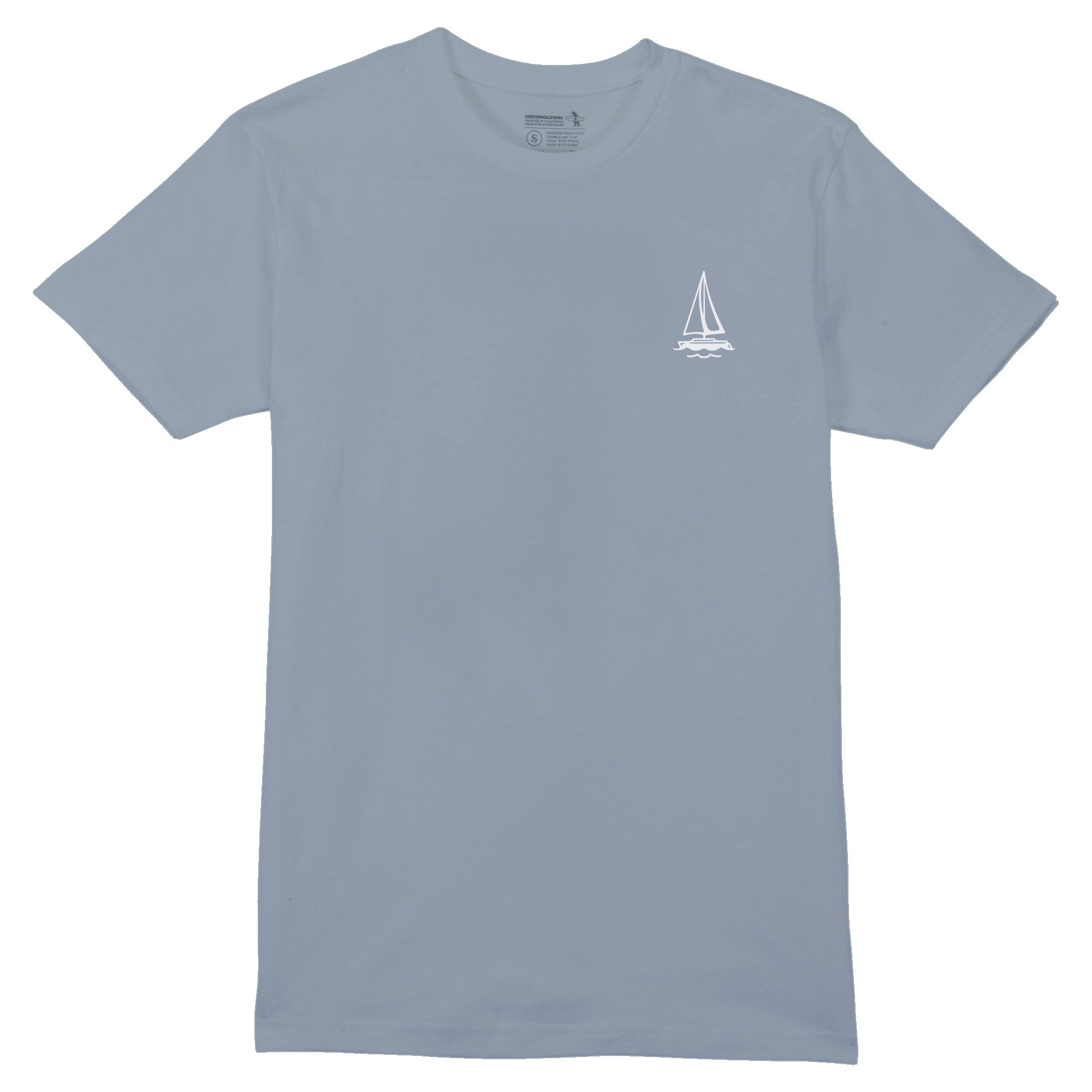 Light blue t-shirt with a white sailboat logo on a white background
