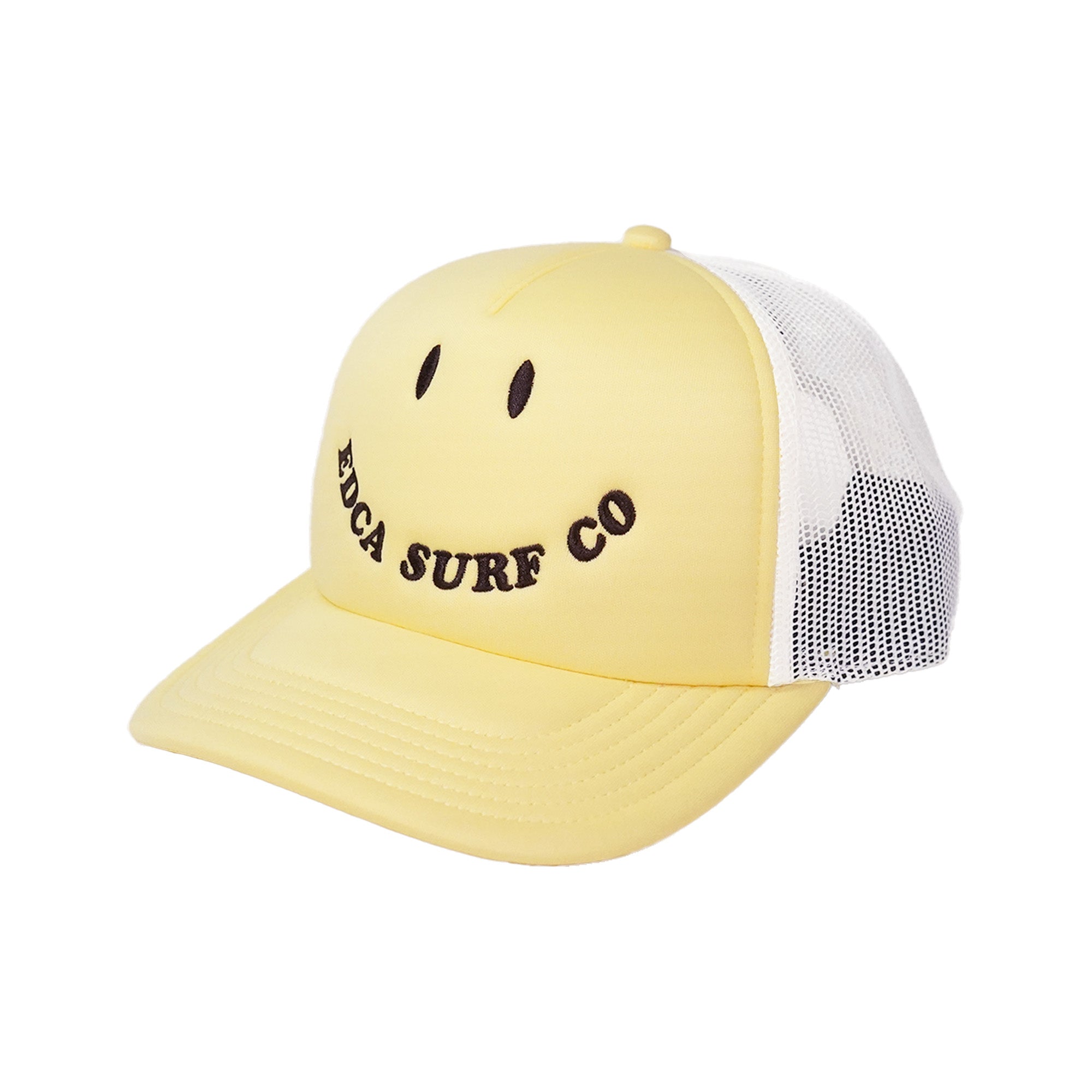 Yellow cap with 'EDCA Surf Co' branding on a white background