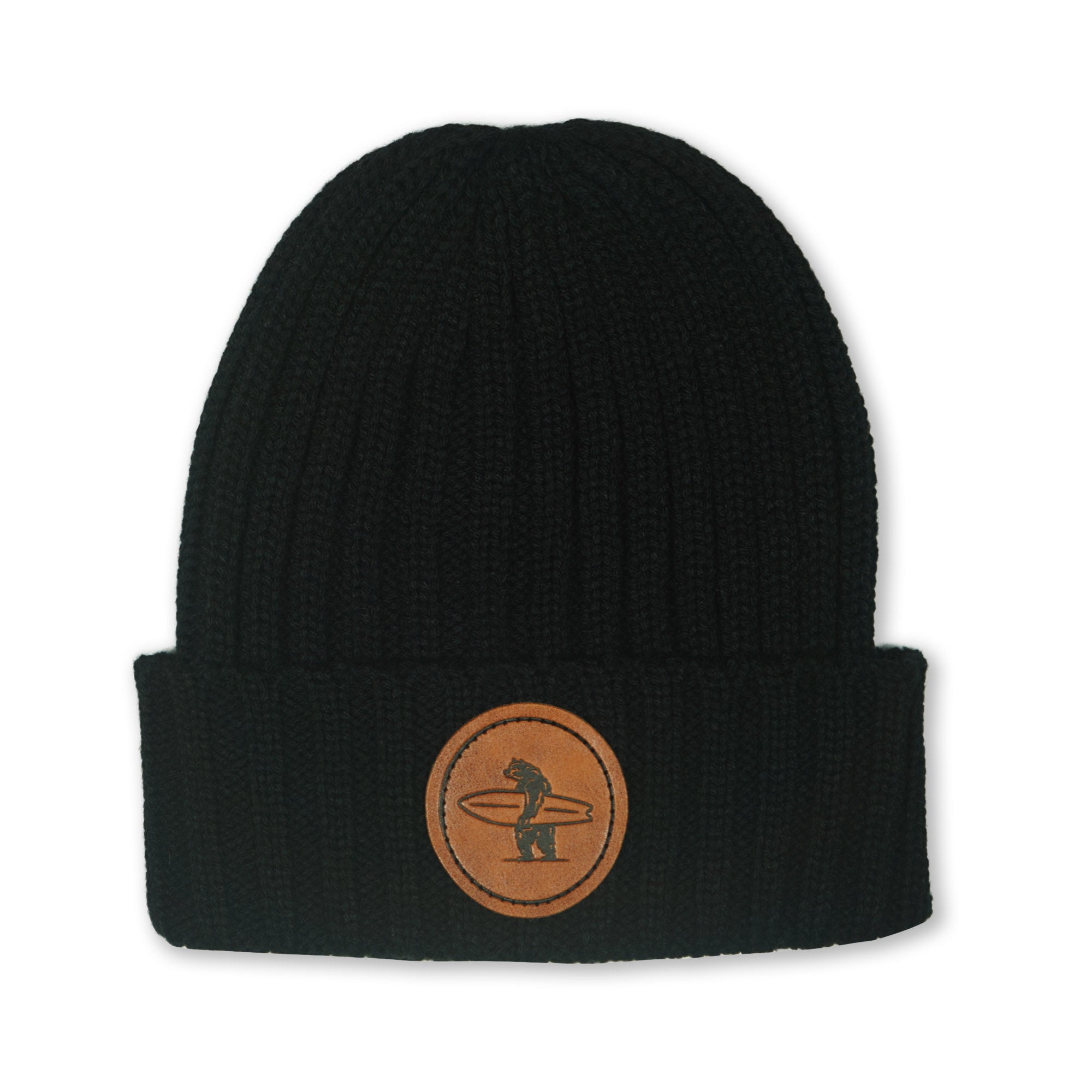 Black Pismo Beanie by Everyday California with vegan leather patch