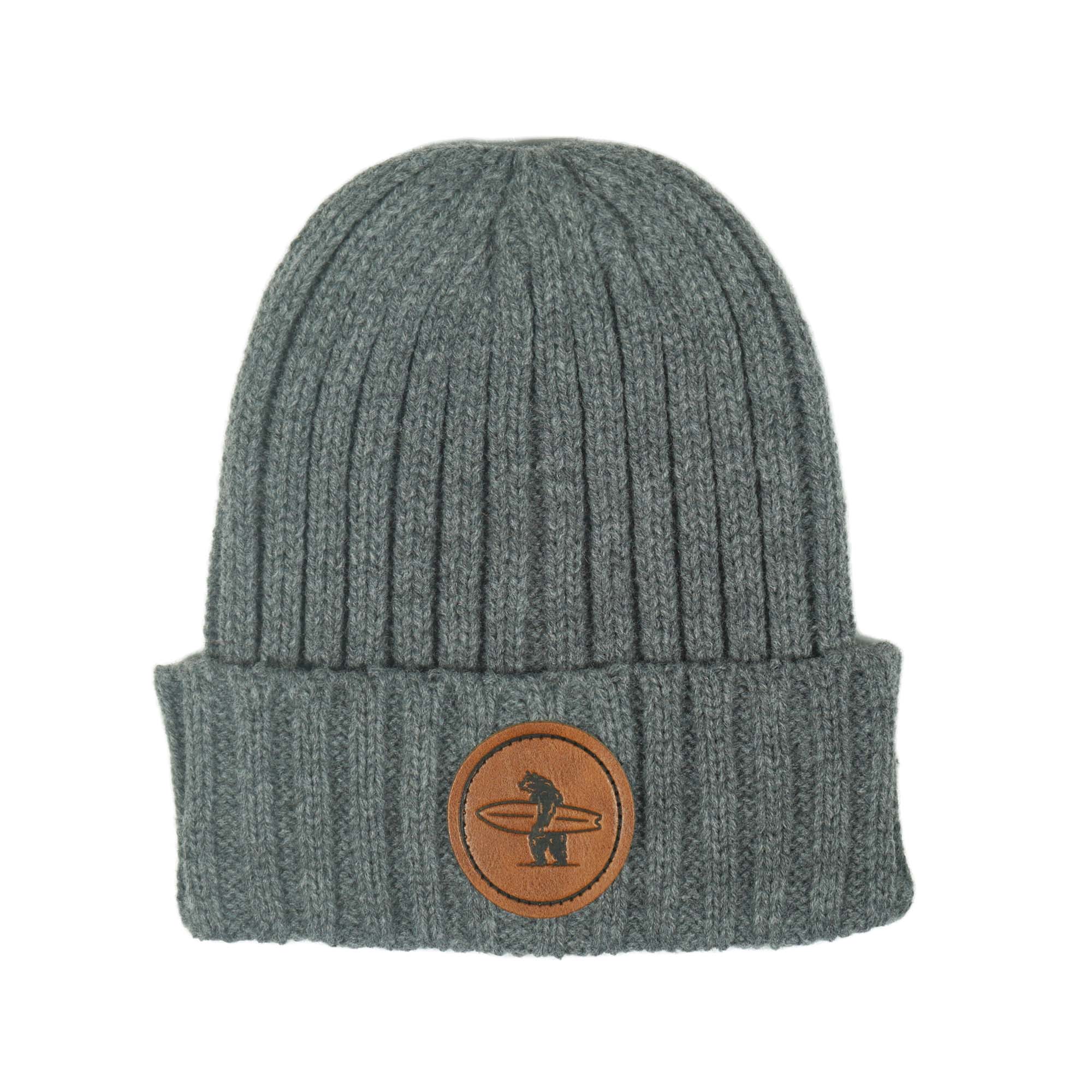 Grey Pismo Beanie by Everyday California with vegan leather patch
