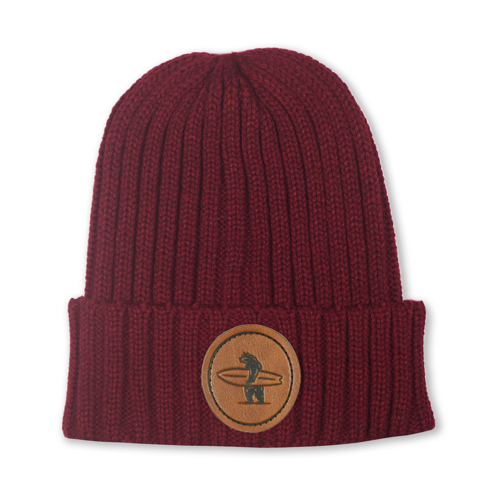 Maroon Pismo Beanie by Everyday California with vegan leather patch