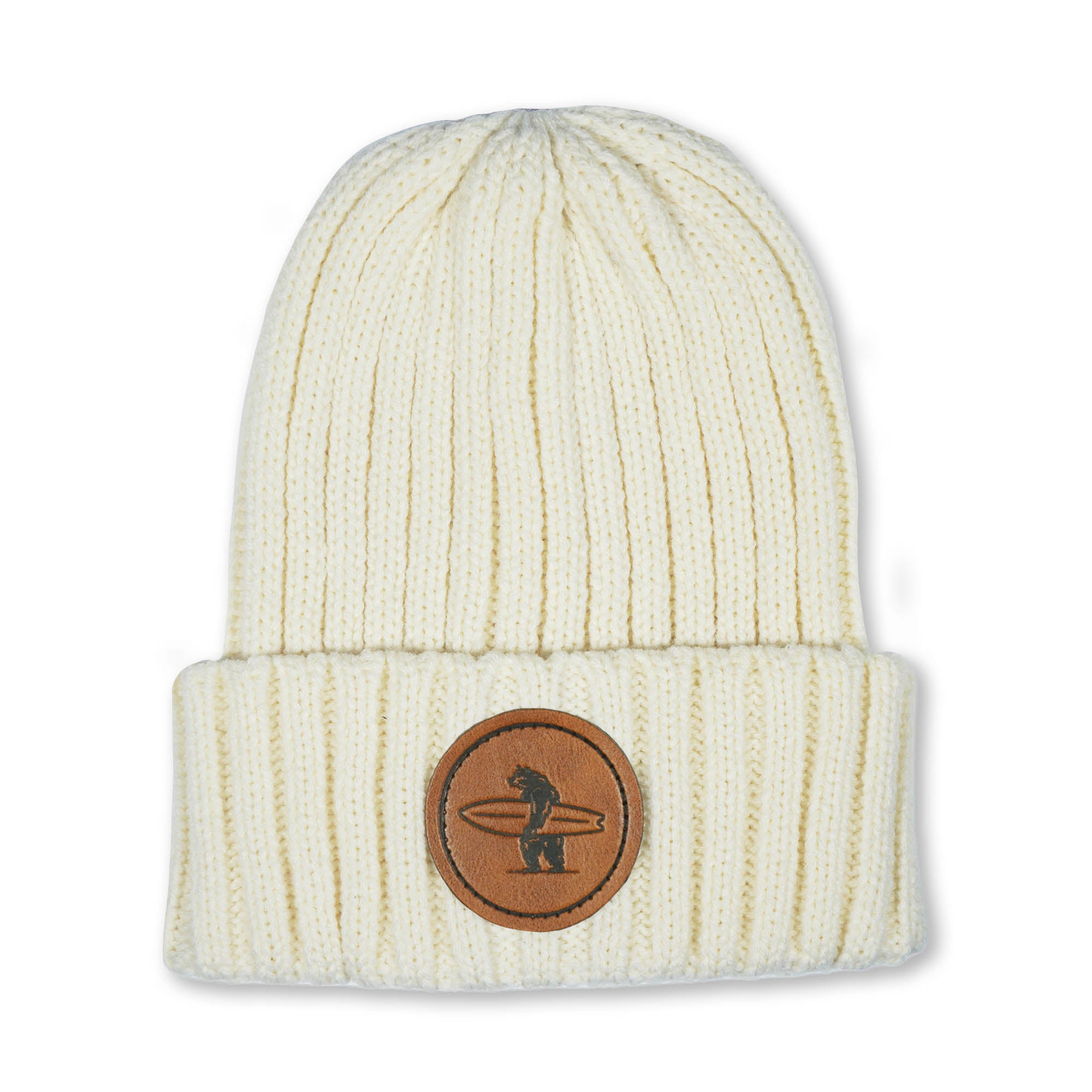 White Pismo Beanie by Everyday California with vegan leather patch
