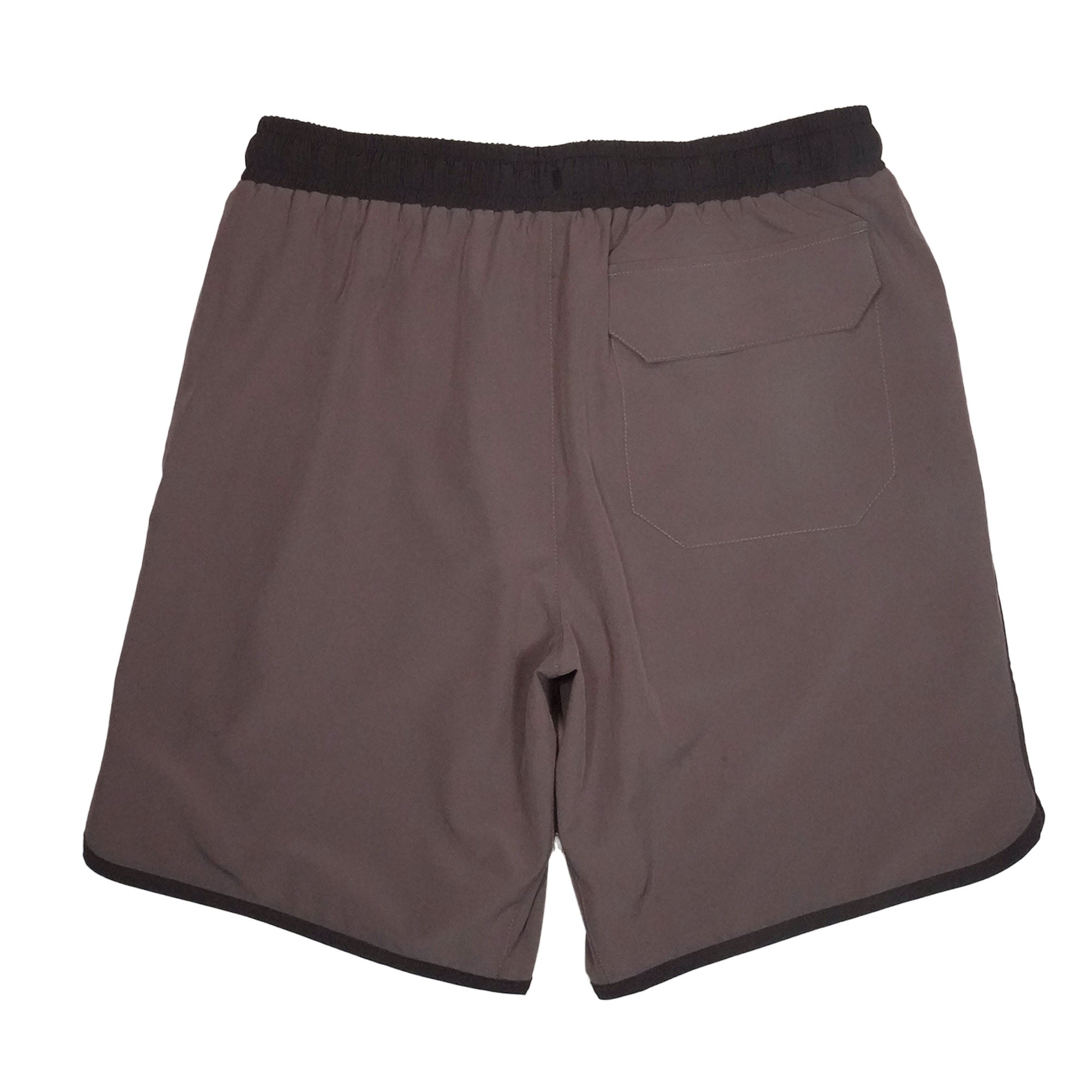 Everyday California brown boardshorts with black trim on a white background