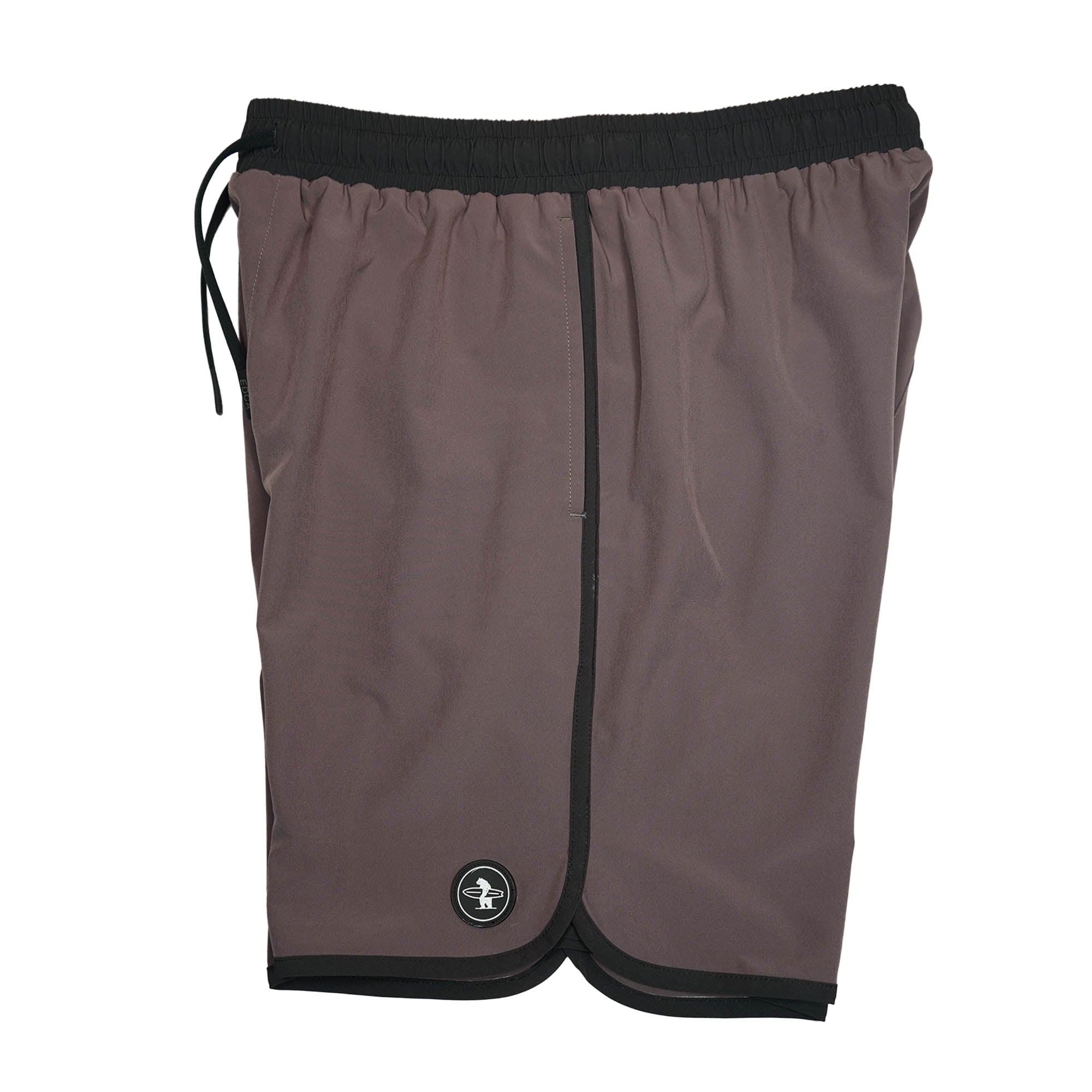 Everyday California brown boardshorts with black trim on a white background