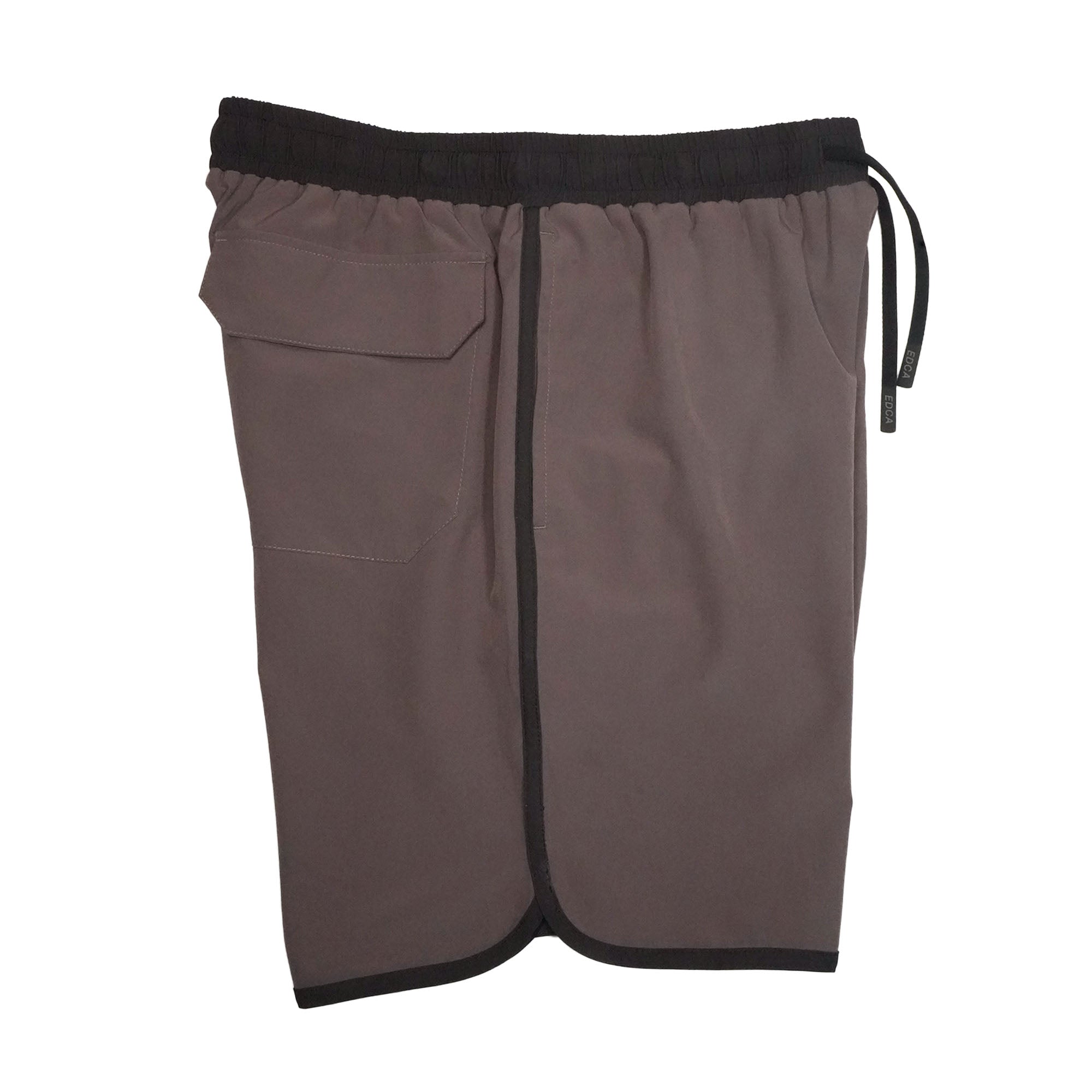 Everyday California brown boardshorts with black trim on a white background