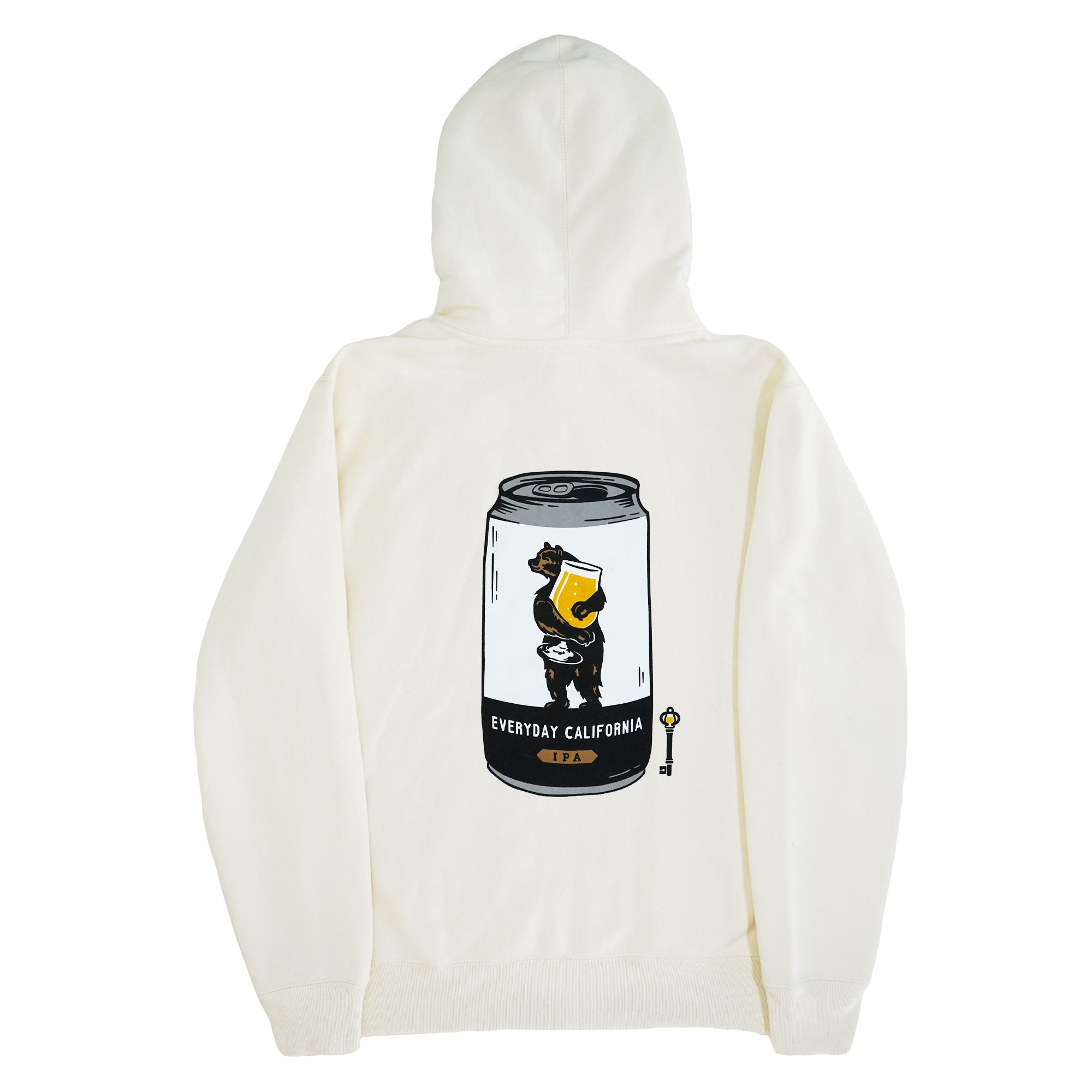 Everyday California Brewmaster Hoodie - thick cream hoodie with Brutus the Bear logo holding a beer