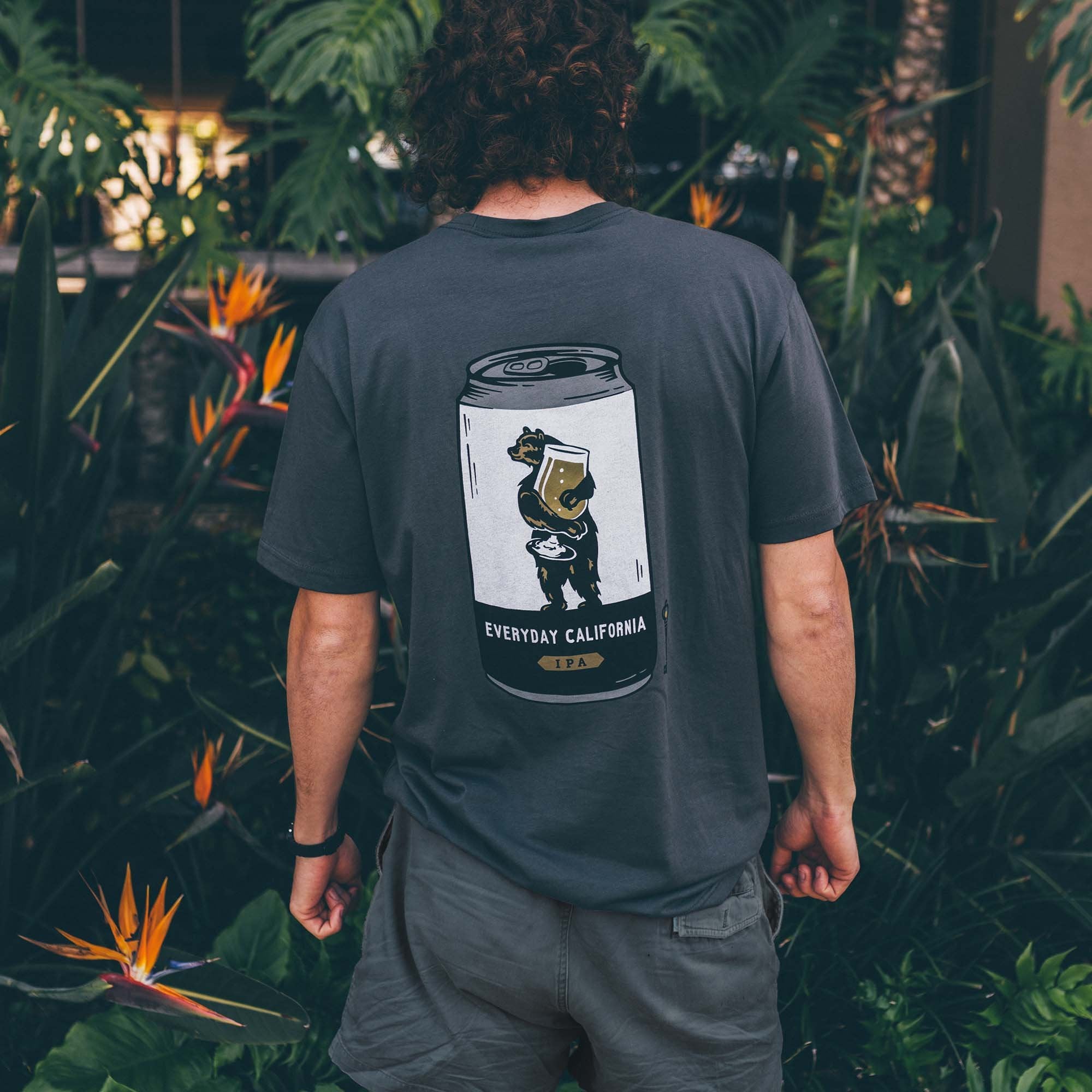Everyday California Brewmaster Tee - grey tee with back graphic featuring Brutus the Bear logo holding a beer